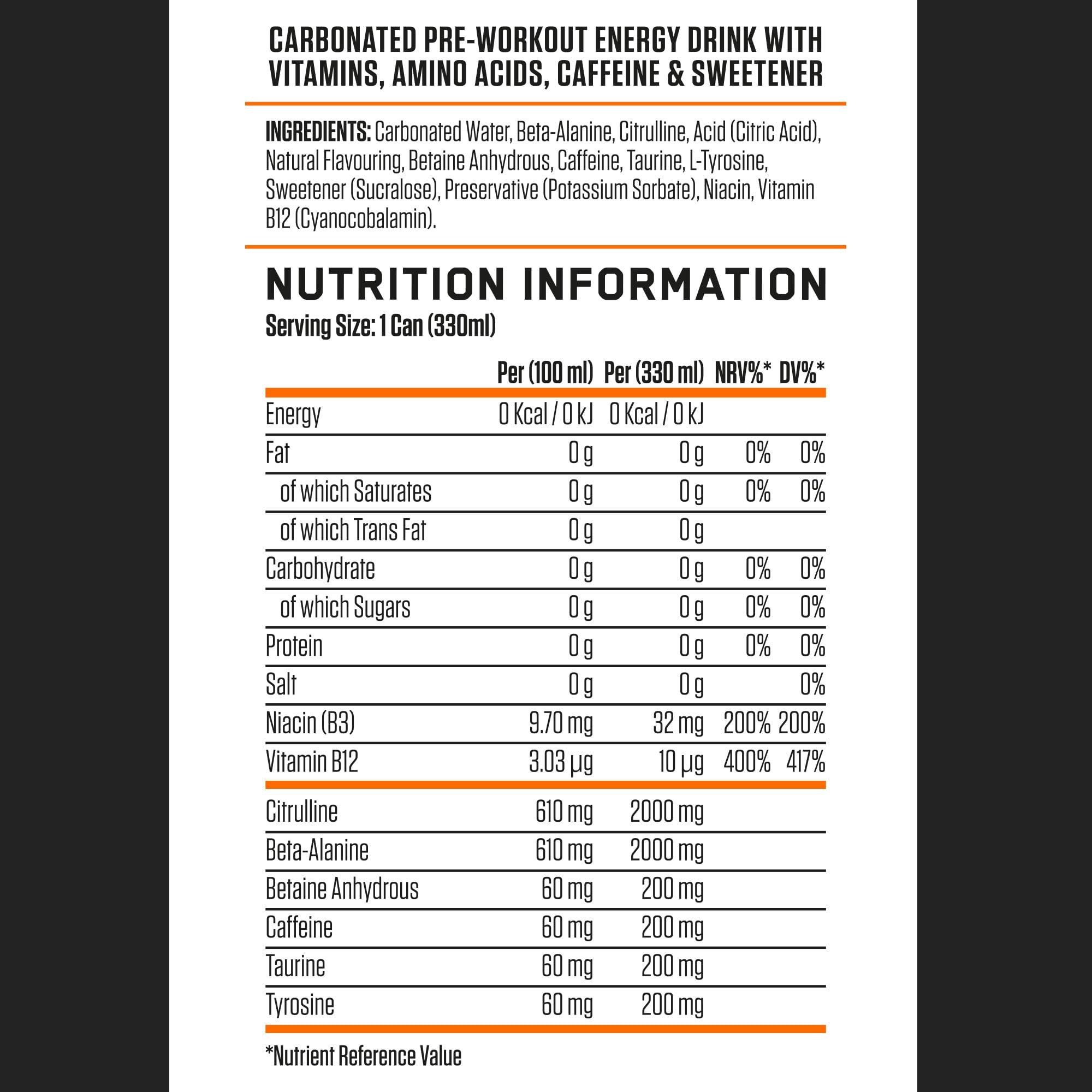 Applied Nutrition Applied Nutrition ABE Pre Workout Cans - All Black Everything Energy + Performance Drink, ABE Carbonated Beverage Sugar Free with Caffeine (Pack of 24 Cans x 330ml) (Orange Burst)