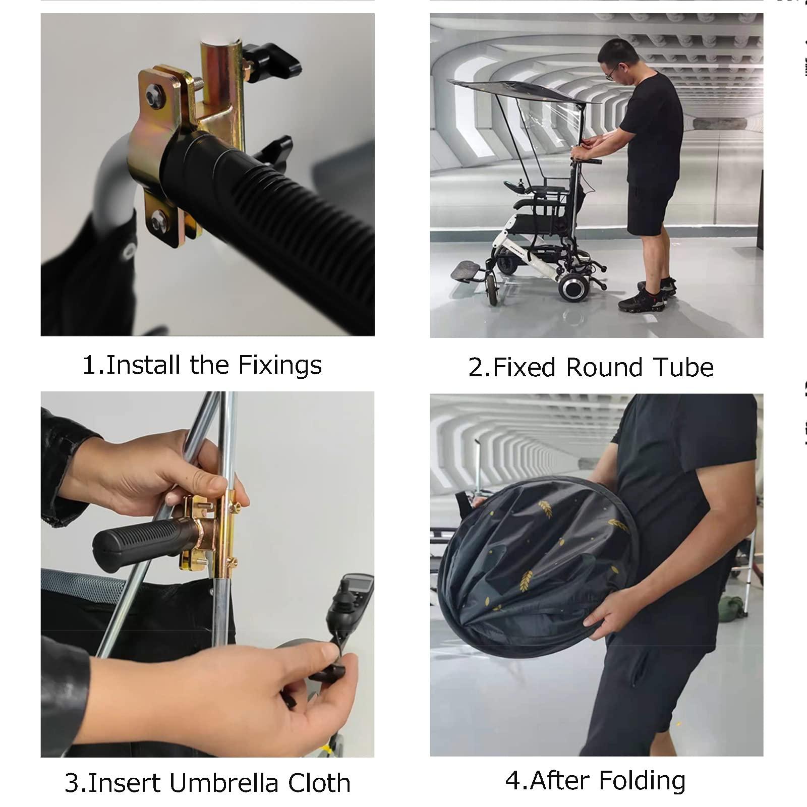 QiuShuiDr Universal Electric Wheelchair Parasol, Adjustable Outdoor Awning Umbrella Holder, UV Resistant Protection, Wheelchair Folding Canopy Umbrella Stand For Most Wheelchairs QiuShuiDr(Summer,Wheelchair wit