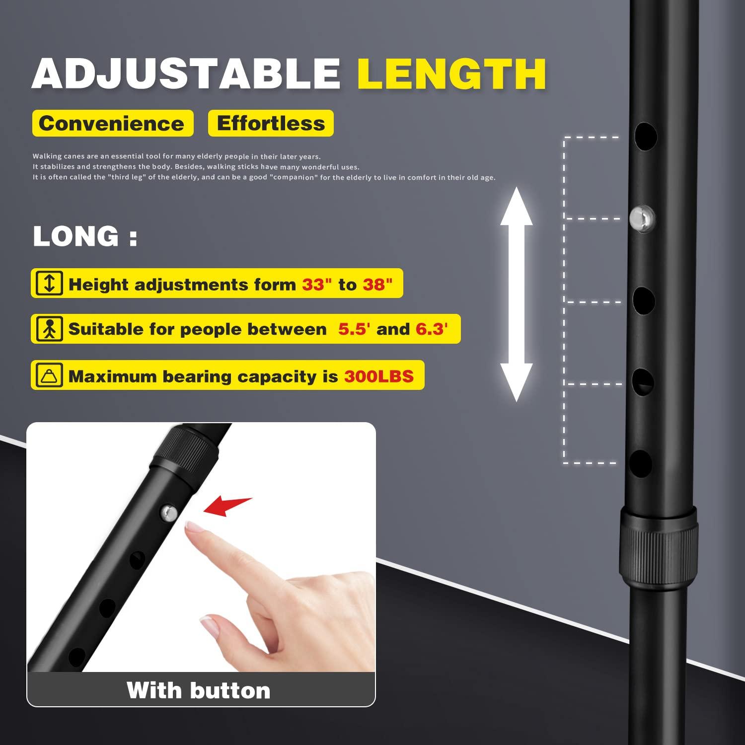 BigAlex BigAlex Folding Walking Cane with LED Light,Pivoting Quad Base,Adjustable Walking Stick with Carrying Bag for Man/Woman