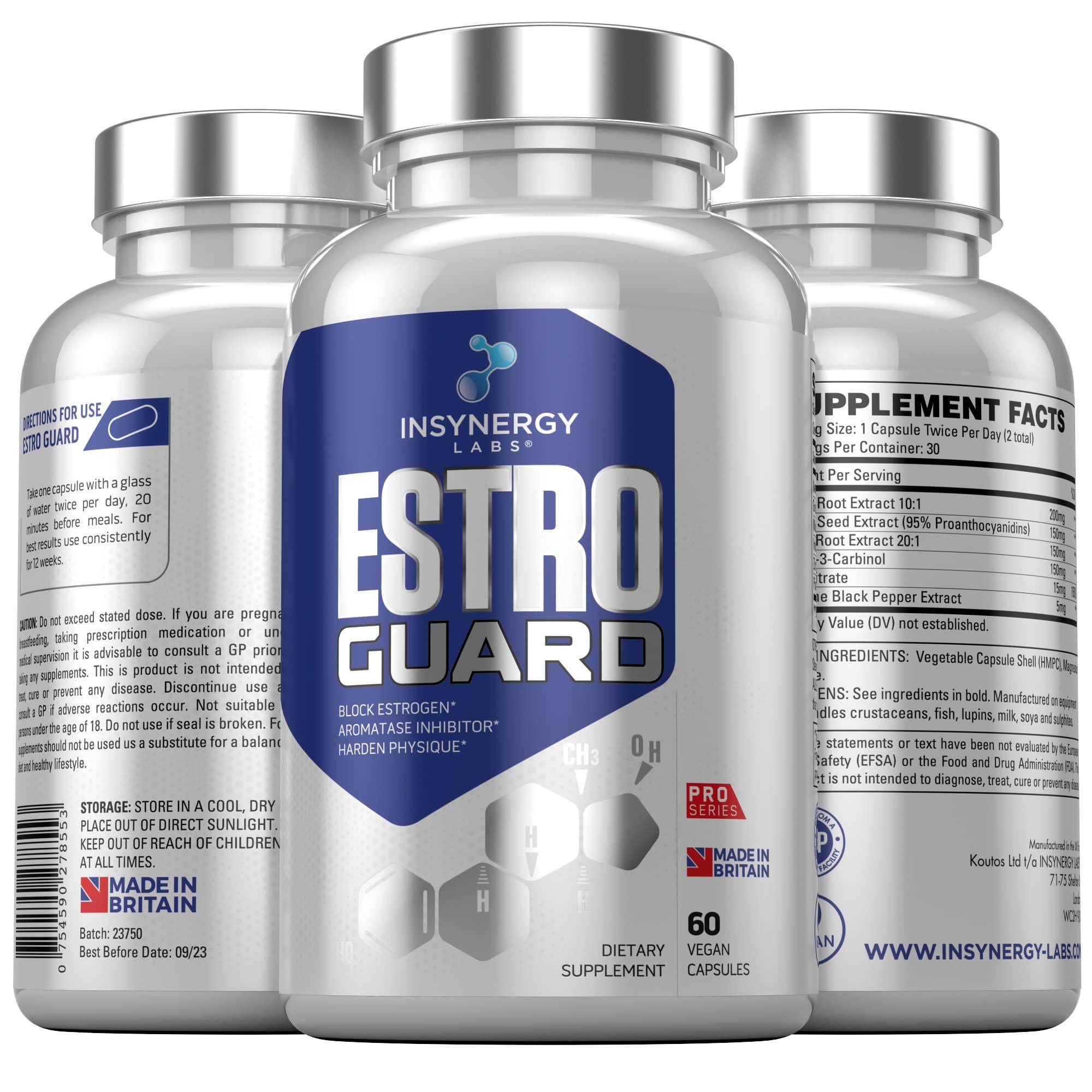Insynergy Labs Estro Guard Estrogen Blocker for Men (Highest Dosage) Anti Estrogen Tablets PCT Supplements | Muscle Building Supplements, Aromatase Inhibitor, Indole 3 Carbinol Stinging Nettle 60 Vegan Capsules