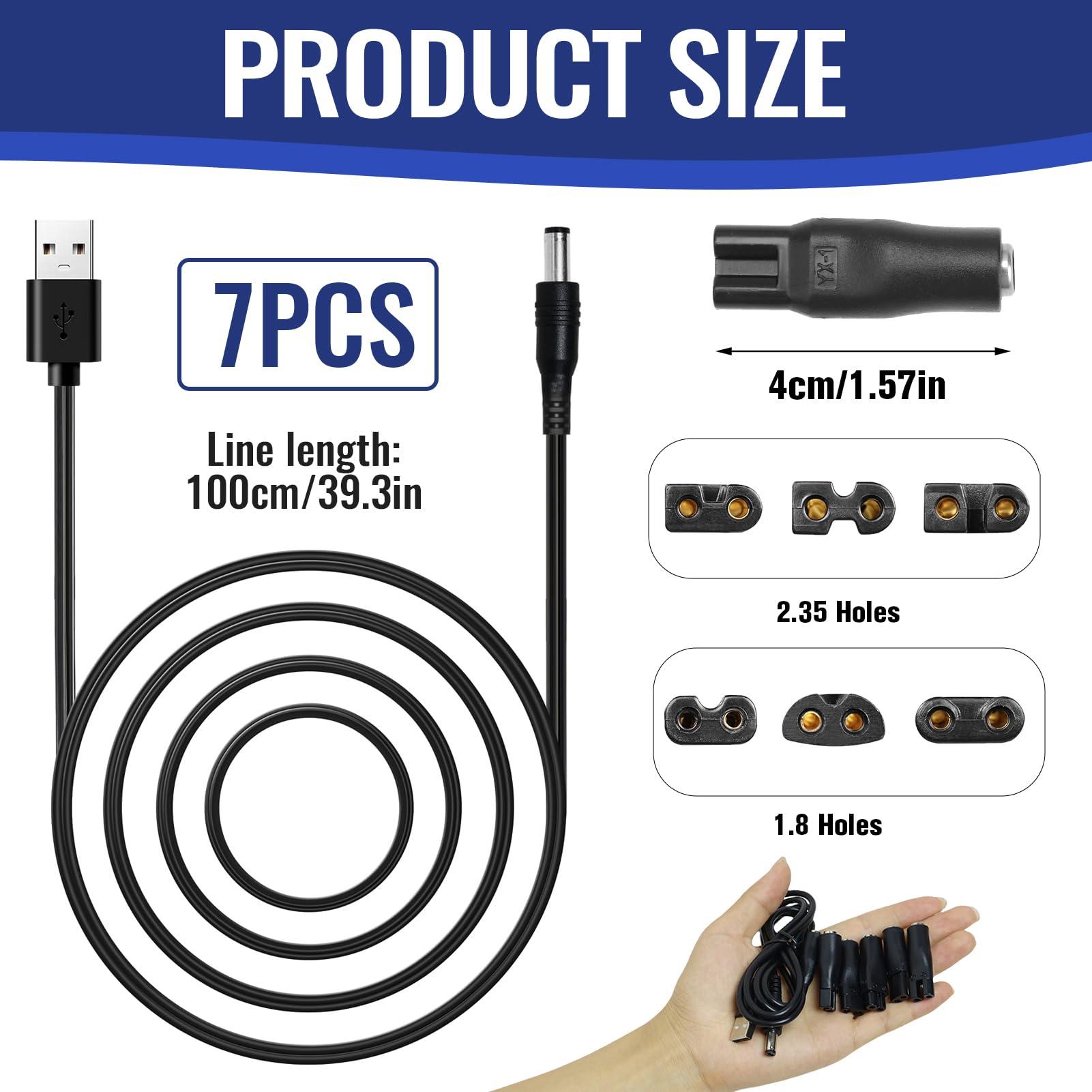 FreshCart Basics Shaver Charger Cable Kit Electric Razor USB Replacement Power Lead with 6 Charging Cord Heads One Blade Beard Trimmer Adapter Cord Compatible with Philips, Whal Clipper, Kemei, Babybliss and More