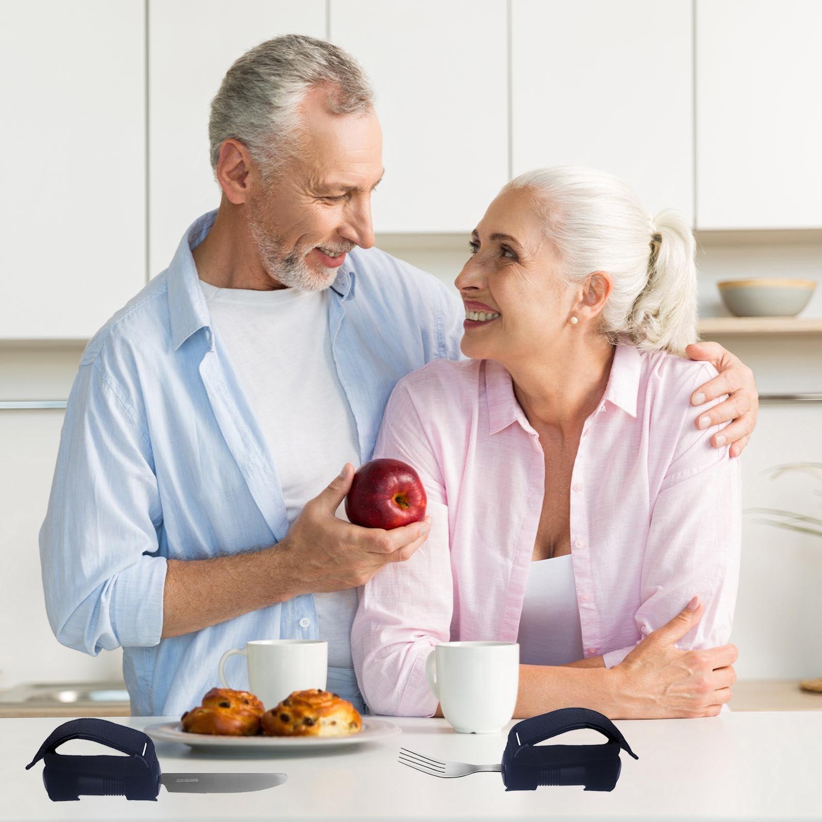 Kirdume Eating Utensils for Disabled People | 3X Adaptive Elderly Cutlery for Hand Tremors,Stainless Steel Spoon Fork Set, Adaptive Eating Flatware for Muscle Weakness, Disability