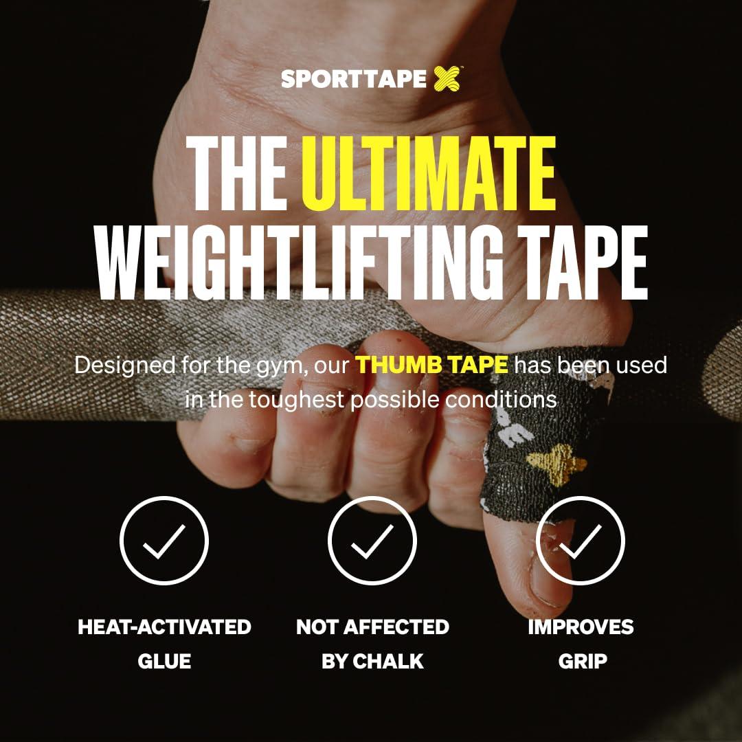 SPORTTAPE SPORTTAPE 3 Rolls Weightlifting Thumb Tape - Punk | CrossFit Tape with Sweatproof Adhesive | Easy Tear Grip Tape | Weightlifting Tape for Hook Grip, Olympic Lifting & Powerlifting - 3.8cm x 4.5m
