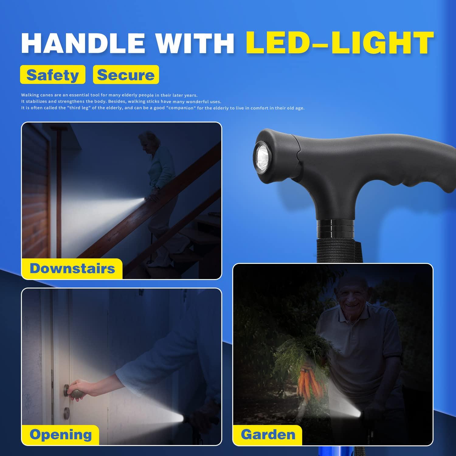 BigAlex BigAlex Folding Walking Cane with LED Light,Pivoting Quad Base,Adjustable Walking Stick with Carrying Bag for Man/Woman (MG Alloy BaseBlue)