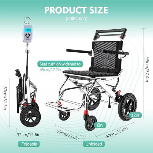 FreshCart Basics Lightweight Folding Wheelchairs for Adults, Portable Travel Chair with Handbrake Ideal for Seniors, Elderly, and Children