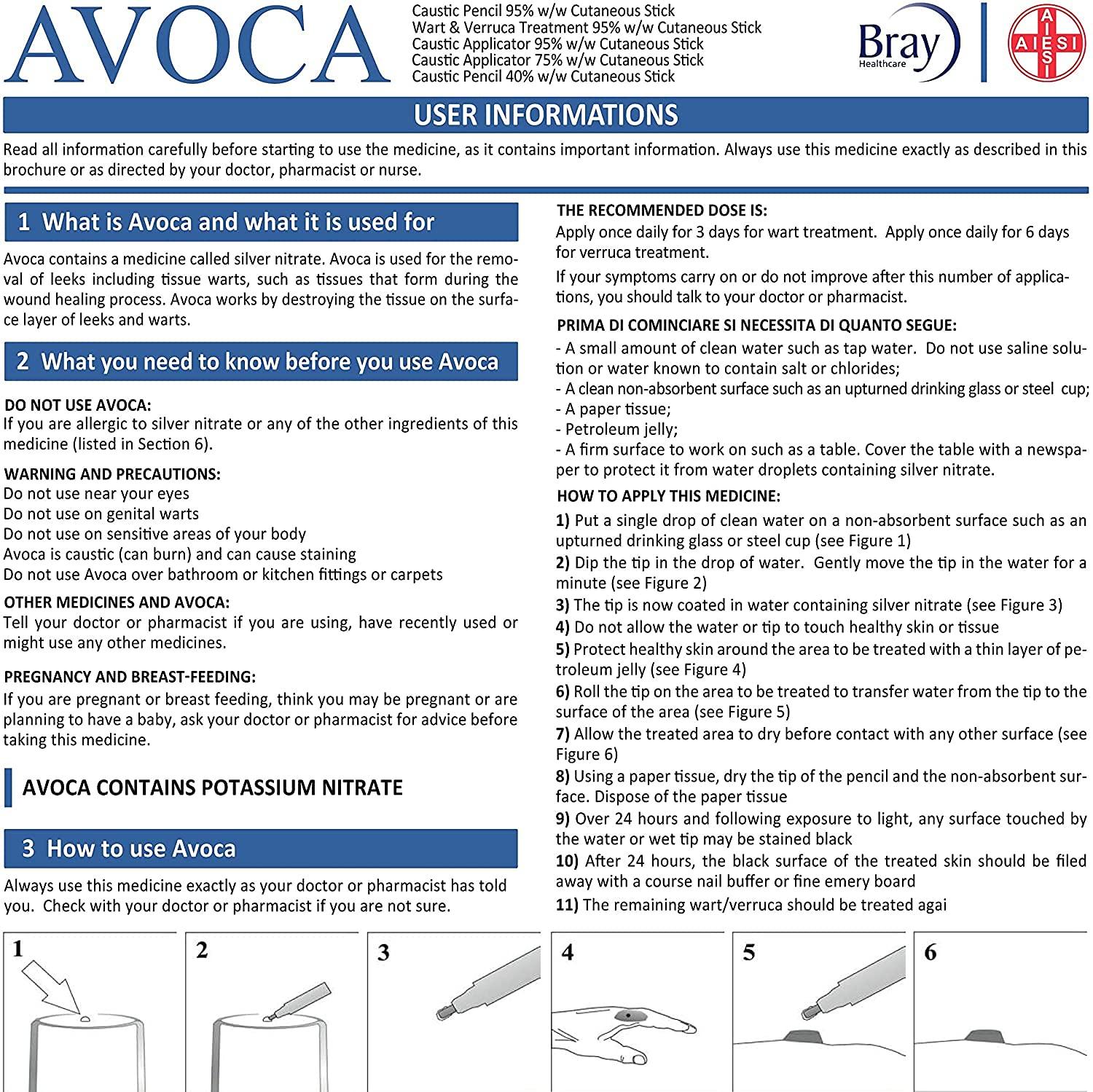 AIESI Avoca 40% Silver Caustic Pencil for Removal of Warts and Textiles 2 Pieces