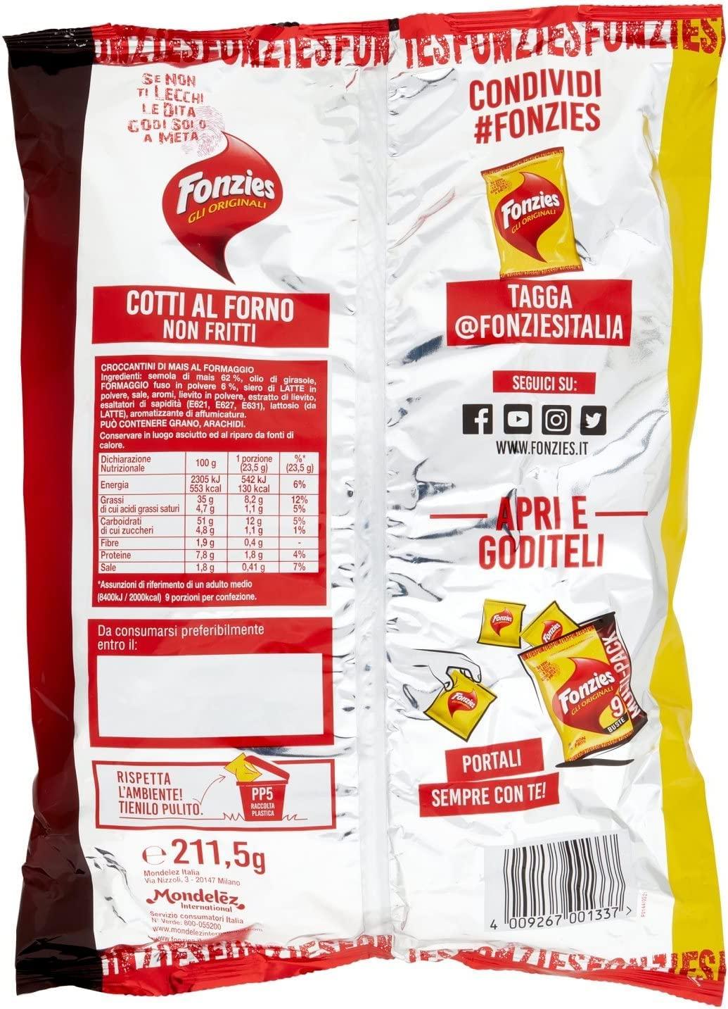 Fonzies 45x Fonzies Corn Snacks Crisps Potato Chips Cheese Flavour 211g (5 9 Portions [23g])