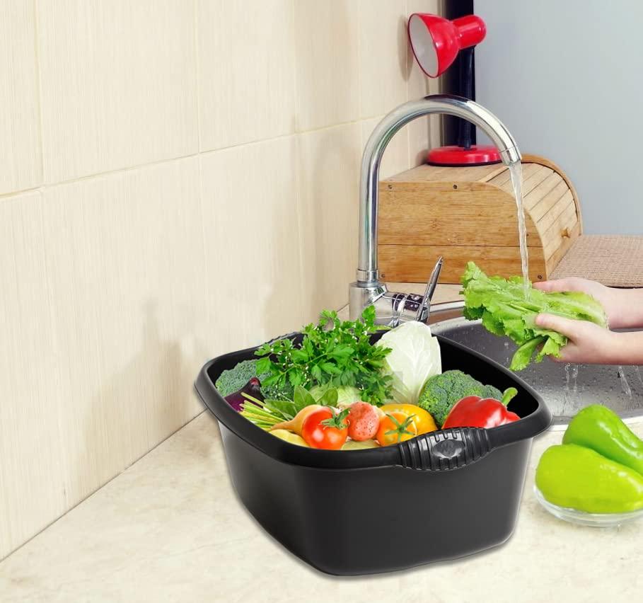 M1SS Set of 6 Large Rectangular 12 Litre Washing Up Bowl with Handles, Plastic Multi-Purpose Basin Mixing Sink Tidy Organizers Washing Up Bowl for Home, Kitchen Sink etc. Midnight Greyish, 12 liters