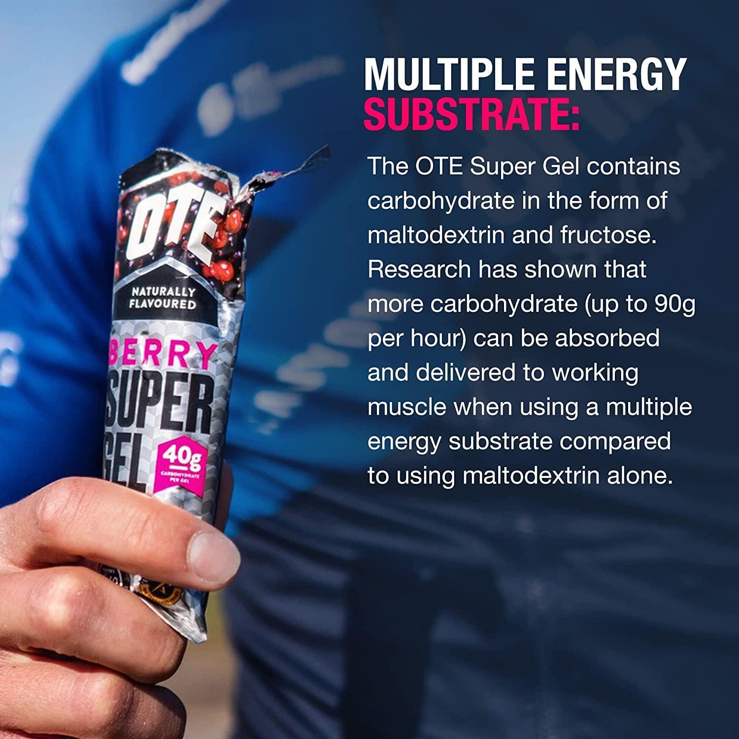 OTE OTE Super Gel - Energy Gels for Running & Cycling - Superior Dual Source Running Gel with 40g of Carbohydrates - Glucose Gels for Swimming & Endurance Sports - Box of 12 (Berry & Cherry)