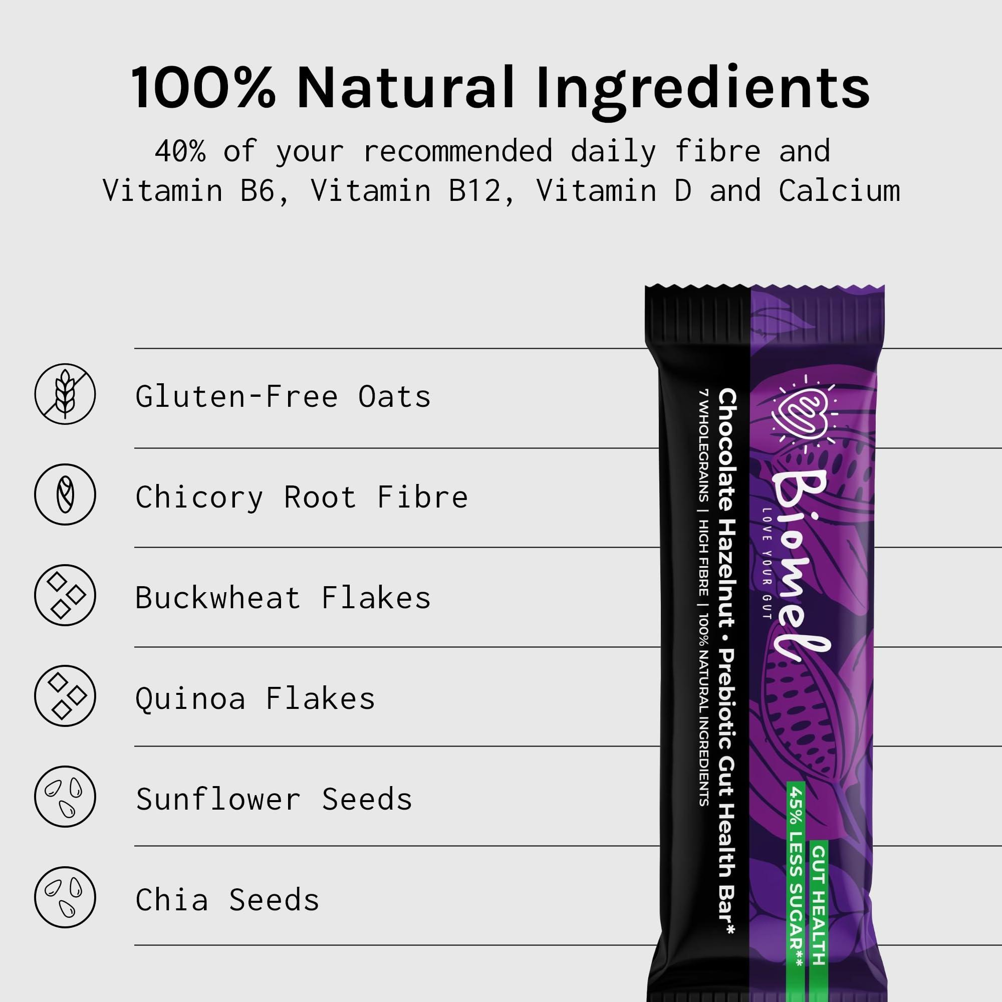 Biomel Biomel Prebiotic Cereal Bars | Gut Health | High Fibre | 45% Less Sugar | 12 Bars (Chocolate Hazelnut)