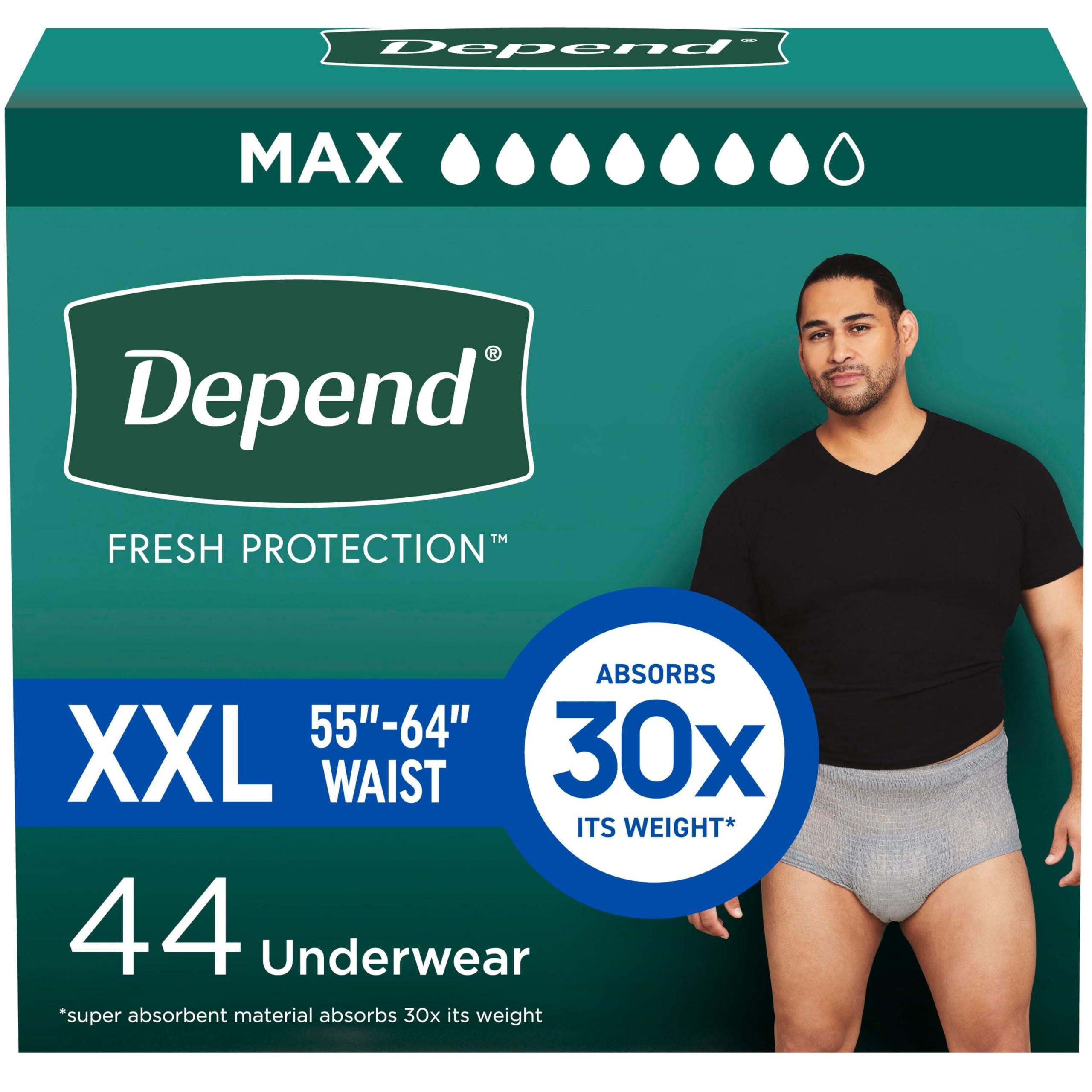 Depend Depend FIT-Flex Incontinence Underwear for Men, Maximum Absorbency, Disposable, XXL, Grey, 44 Count (2 Packs of 22) (Packaging May Vary)