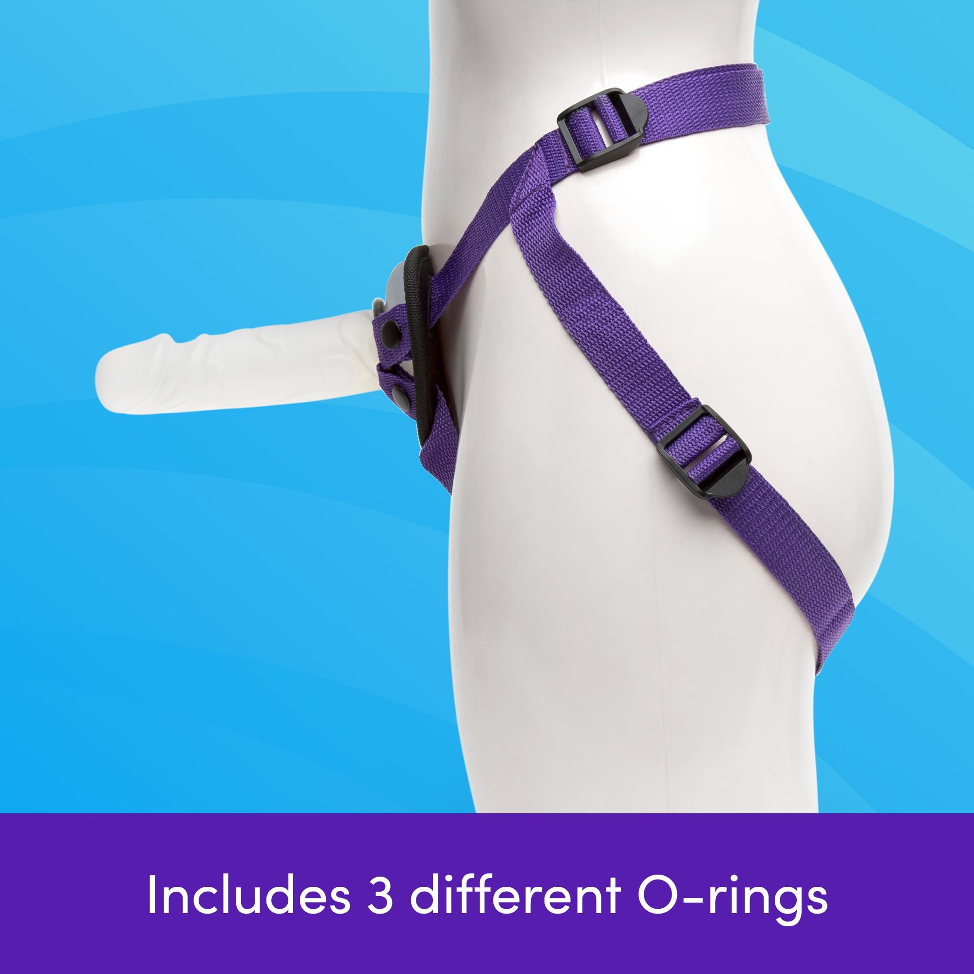 Lovehoney Lovehoney Triple Strap On Harness Kit - 3 Clear Strap On Dildos for Couples - 2 x 6 Inch & 1 x 8 Inch Slimline Dildos with Suction Cups - Includes 3 O-Rings - Adjustable Harness - Purple/Black