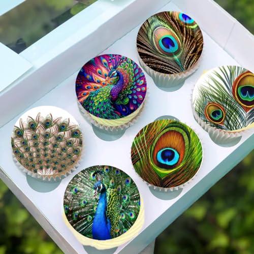 Anglesit 24 x Pre-Cut Peacock 1 Edible Stand up Wafer Paper Cupcake Toppers Cake Decorations Birthday Party Peafowl Feather Bird
