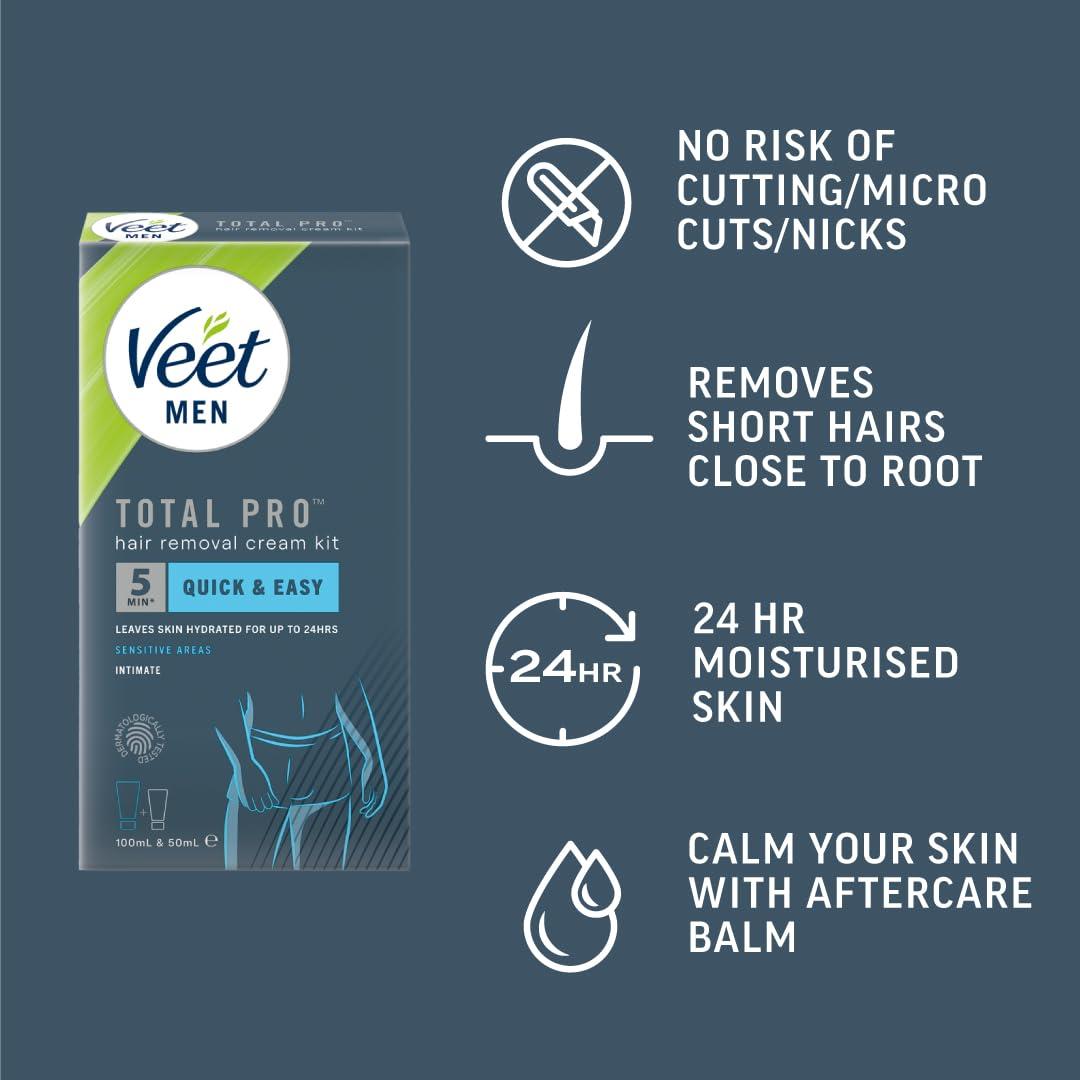 Veet Veet Men Intimate Hair Removal Kit, Hair Removal Cream & Aftercare Balm, For Sensitive Areas, 100ml & 50ml each (pack of 2)