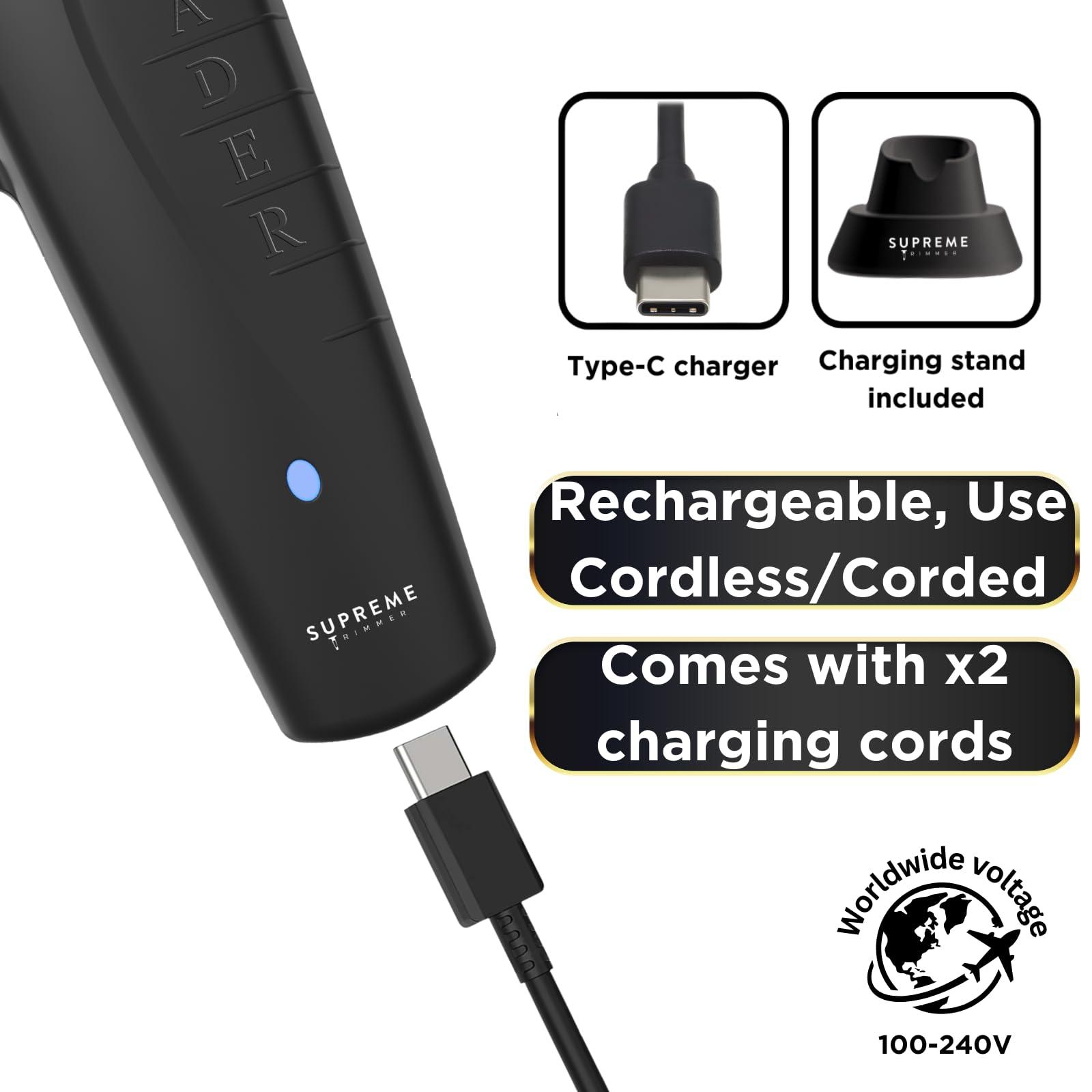 Supreme Trimmer Supreme Trimmer Vader Trimmer ST3778 | Barber Liner Mens Beard Trimmer (210 Min Run Time) DLC T Blade Cordless Hair Clippers | Black