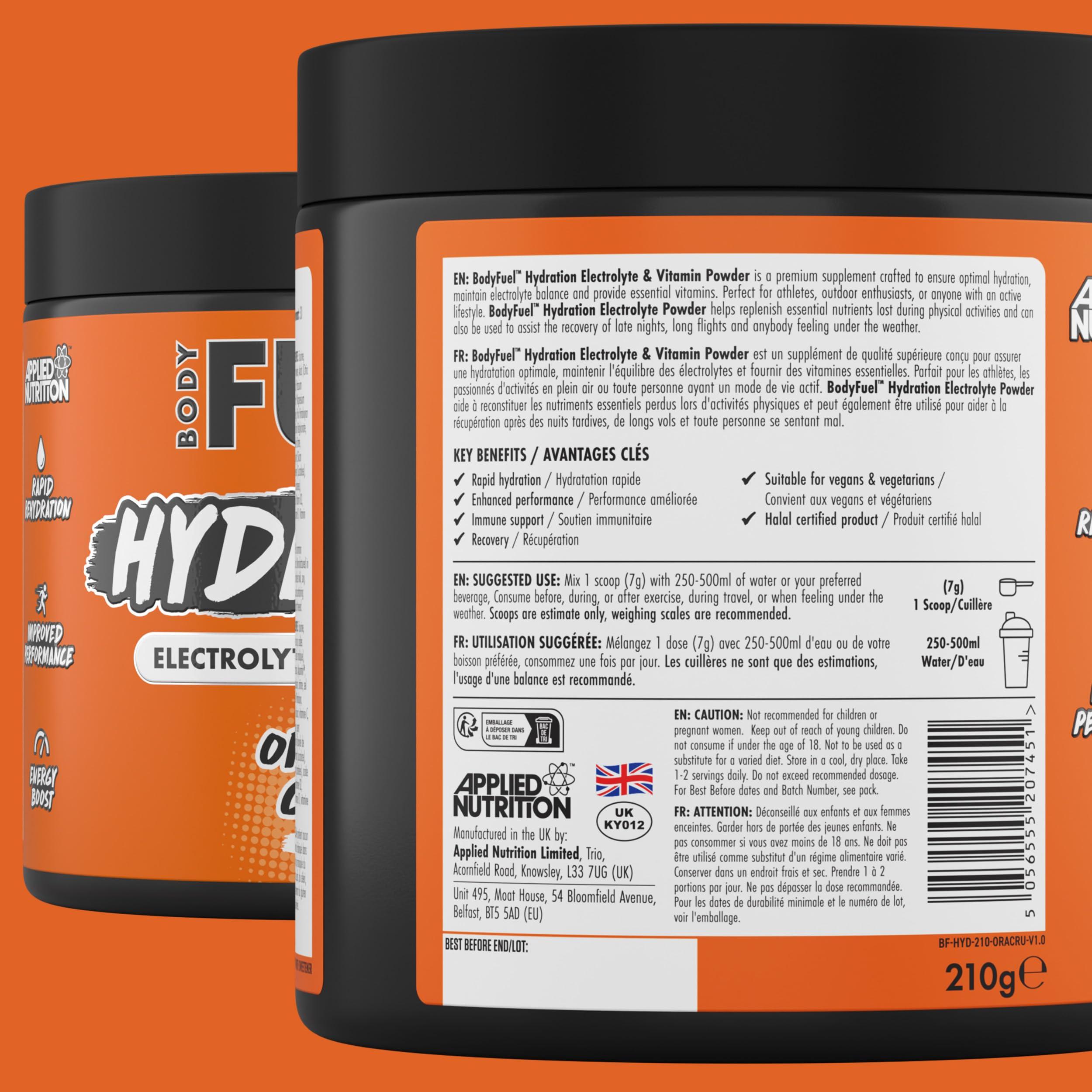 Applied Nutrition BodyFuel Hydration Electrolyte & Vitamin Powder - Natural Energy & Reduces Tiredness & Optimise Hydration (210g - 30 Servings)(Orange Crush)
