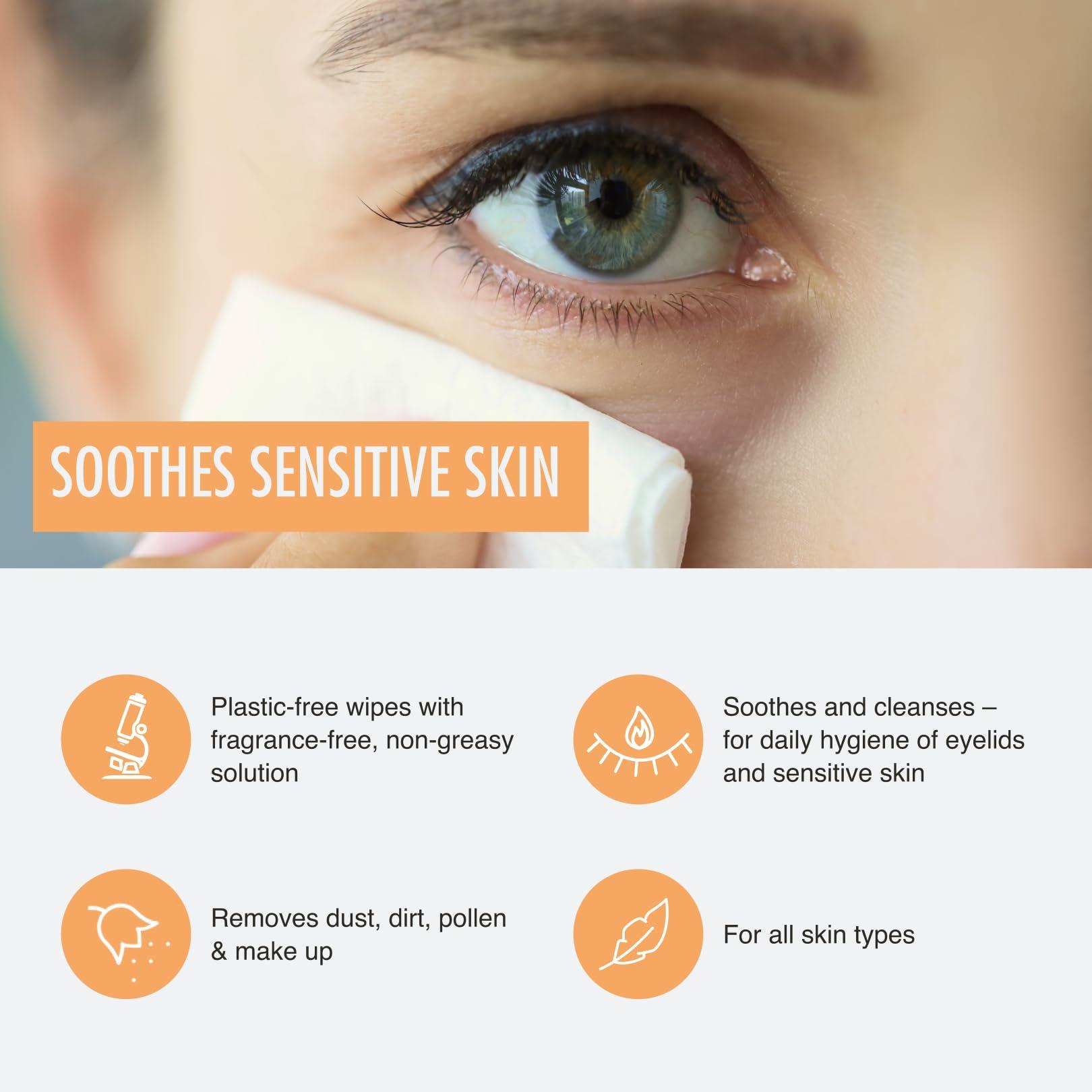 Blephaclean 40 Blephaclean PF Daily Eyelid Wipes - Gentle Cleansing for eyelids and Skin Around The Eyes | Suitable for Babies (Over 3 Months Old), Children and Adults | 20 Sterile Plastic-Free Wipes x 2 Packs