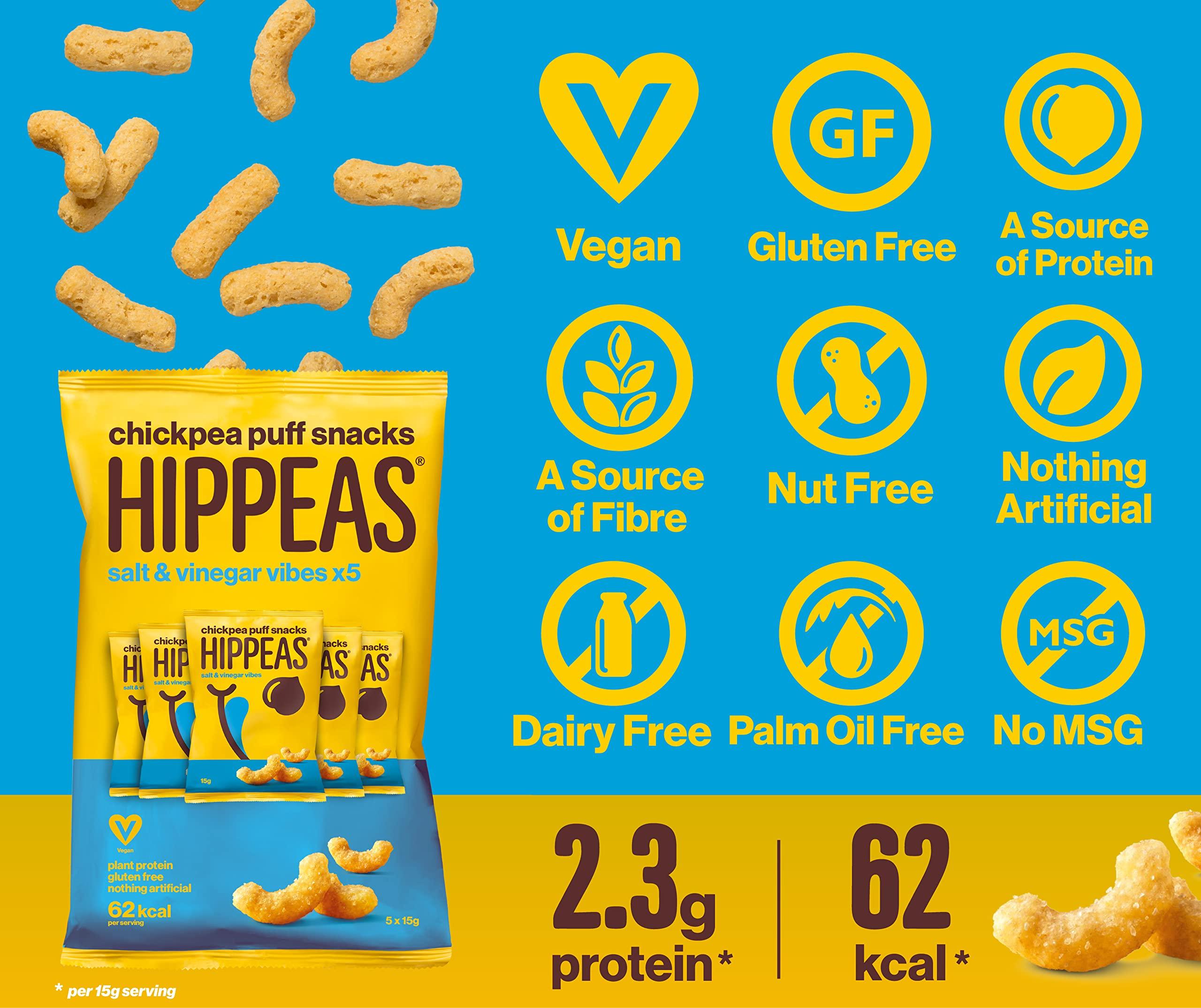 Hippeas HIPPEAS Salt & Vinegar Chickpea Puff Vegan Crisps Multipack | 50 x 15g Packets | Plant-Based, Source of Protein | Free from Gluten & Artificial Flavours | Light & Crunchy - 62 calories per serving