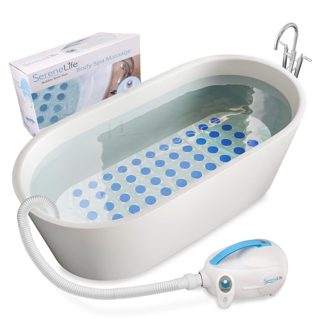 SereneLife Portable Spa Bubble Bath Massager - Thermal Spa Waterproof Non-Slip Mat with Suction Cup Bottom, Motorized Air Pump & Adjustable Bubble Settings - Remote Control Included - Serenelife AZPHSPAMT22
