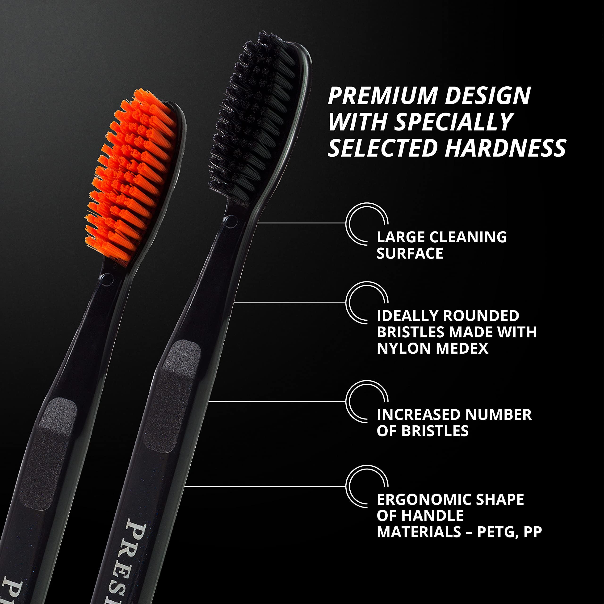 PRESIDENT PRESIDENT Smokers Toothbrush - Made for Smokers or Heavy Stains - 9 MIL (Black/Orange)
