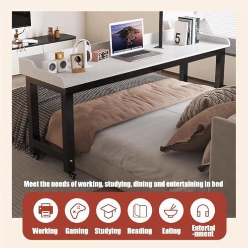 FreshCart Basics Rolling Overbed Table with Brake Wheels Adjustable Bedside Table for Working Eating and Gaming Portable Laptop Desk for Bedroom Black (Size: 140x40x80cm)