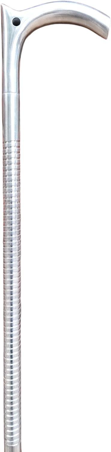 FreshCart Basics Aluminum Tactical Walking Stick Cane The Remarkable V Curved Handle Steamp - 37 inch, SILVER