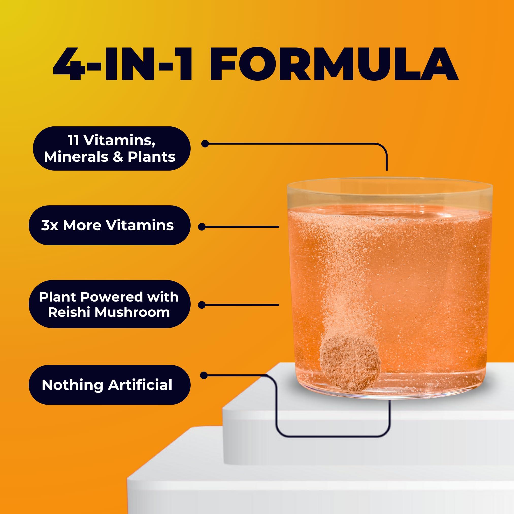 Tonic Health Tonic Health Daily Immunity Tablets - 4-in-1 Effervescent Multivitamins, Minerals & Phytonutrients - Vitamin D, Vitamin C and Zinc - Vegan,No Sugar- Max Strength, Orange, Mango, Passionfruit, 20 Count