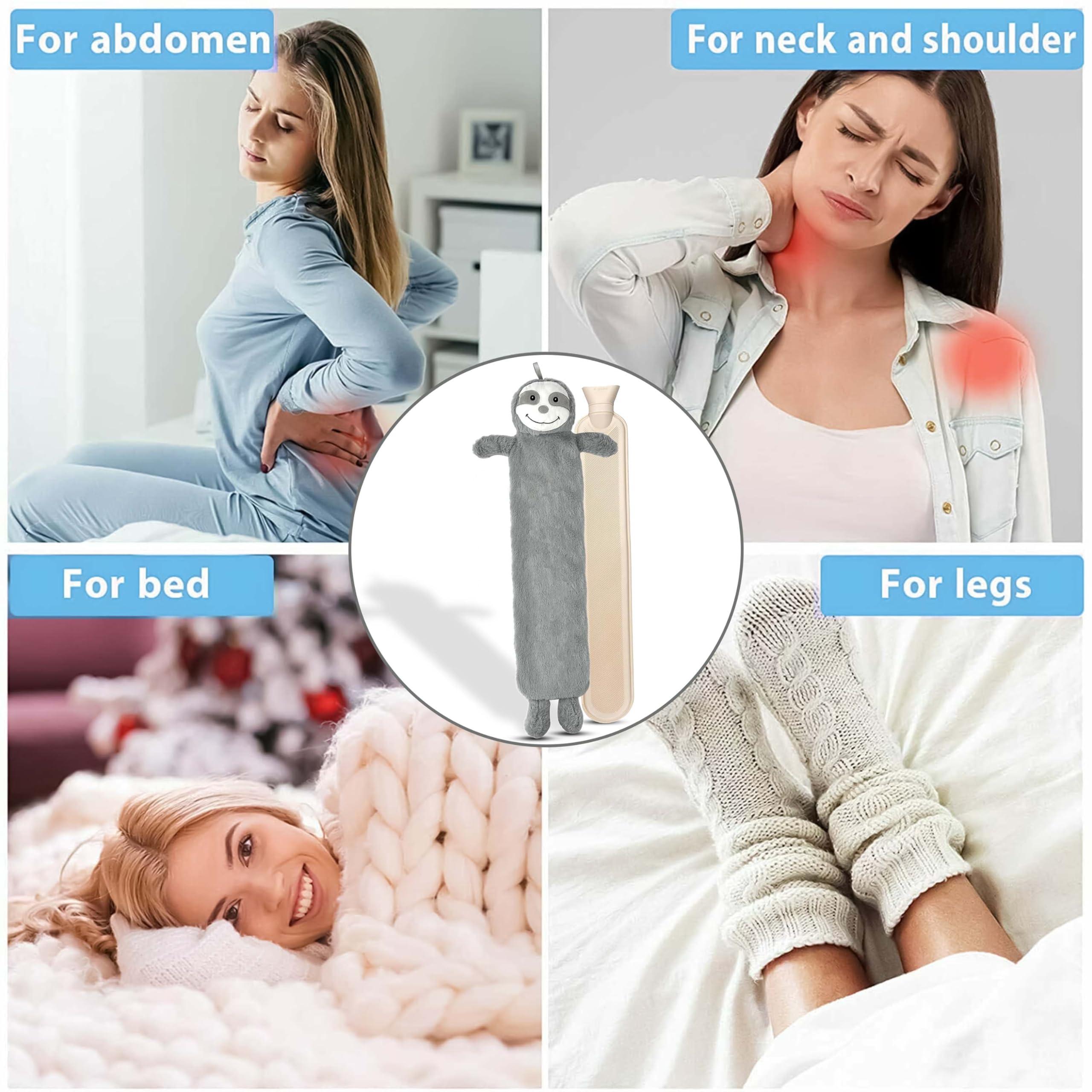 Crystals Crystals 1L or 2L Happy Sloth Hot Water Bottle - Natural Rubber for Longer Heat Hot Water Bag for Pain Relief on Aches or Injuries, Hand Feet Warmer, Neck and Shoulder Pain Relief (Extra Long 2L)