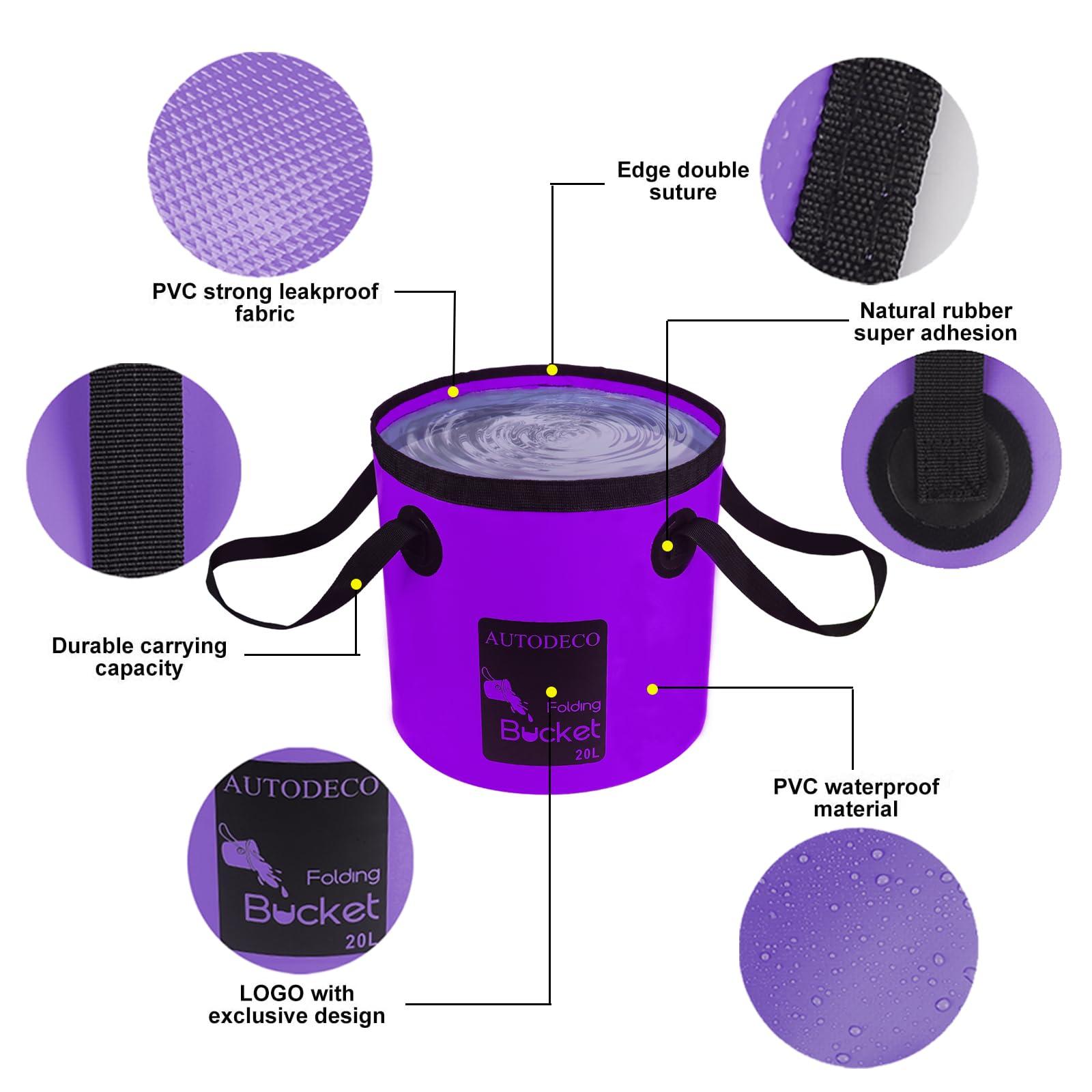 AUTODECO AUTODECO Collapsible Bucket 5 Gallon Container Folding Water Bucket Portable Wash Basin for Camping Fishing Travelling Outdoor Gardening Purple 1Pcs 20L