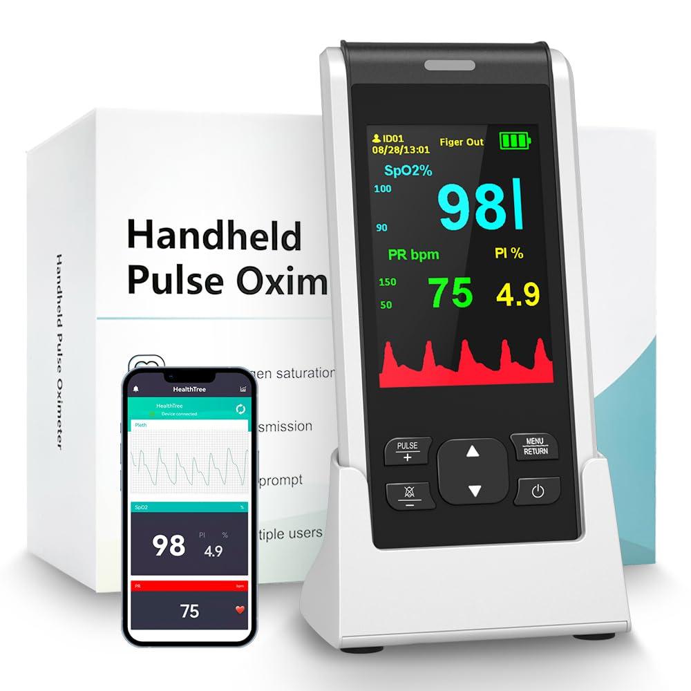 HOLFENRY Oxygen Monitor Finger Adults, HOLFENRY Handheld Pulse Oximeter Oxygen Machine with Alarm/Oxygen Saturation Monitor CE Approved UK, Free APP Tracking SpO2, Heart Rate and PI