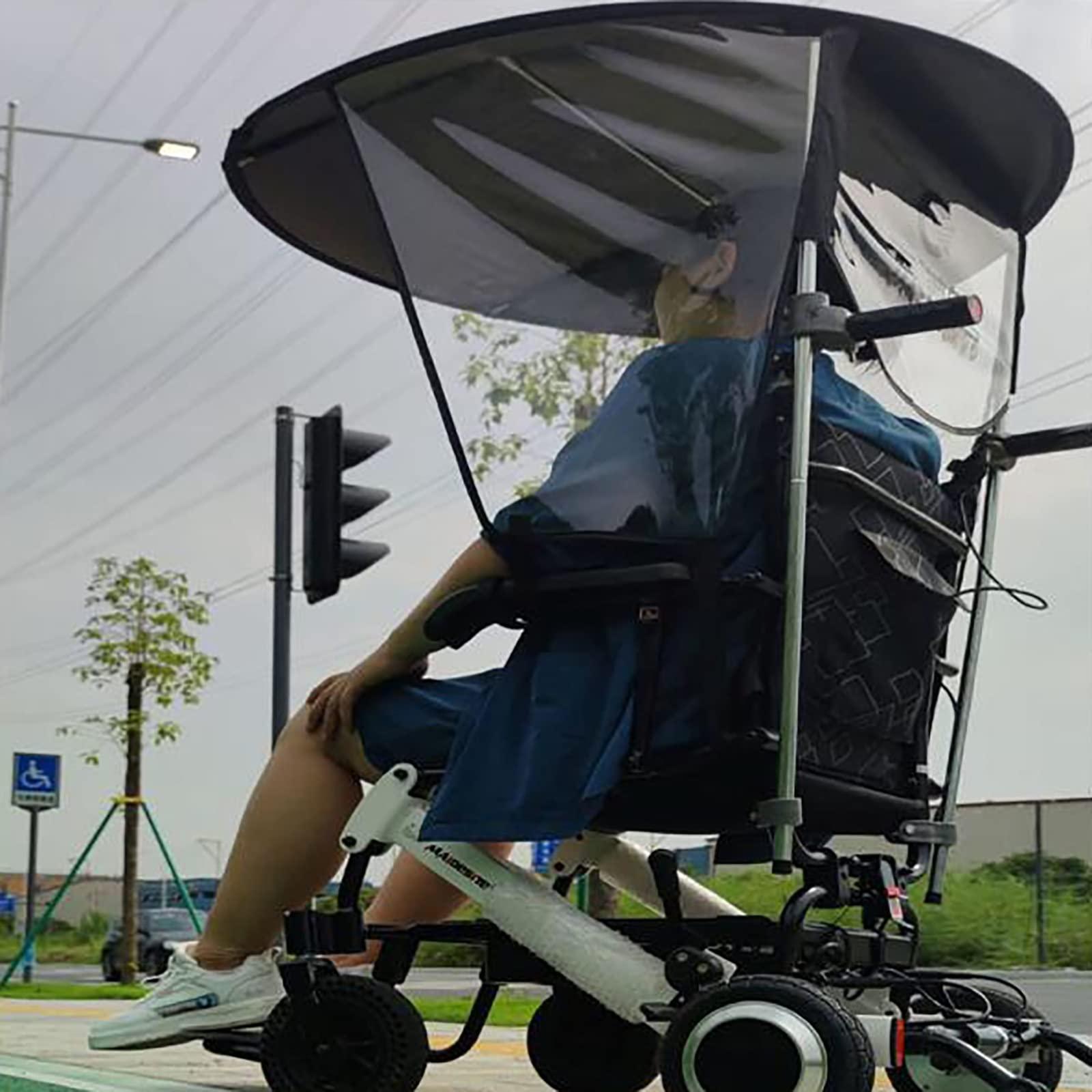 HFGN HFGN Universal Electric Wheelchair Umbrella Canopy Awning, Adjustable Outdoor Umbrella Holder Sun Shade Rain Cover, Black, Polyester, Nylon, Water-Resistant, For Most Wheelchairs