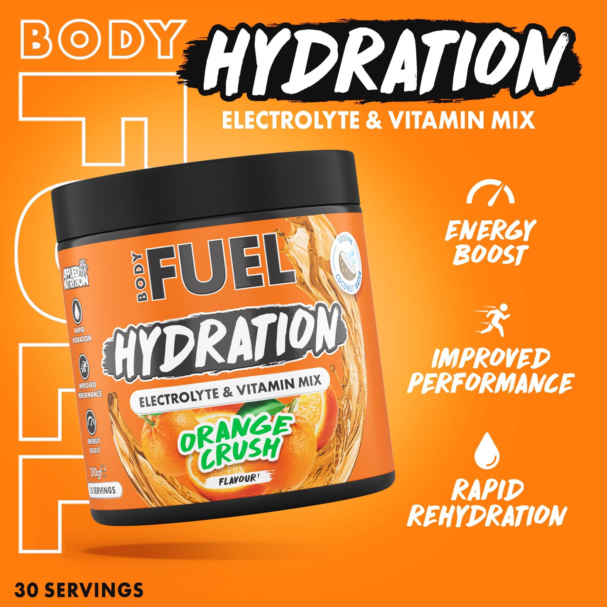Applied Nutrition BodyFuel Hydration Electrolyte & Vitamin Powder - Natural Energy & Reduces Tiredness & Optimise Hydration (210g - 30 Servings)(Orange Crush)