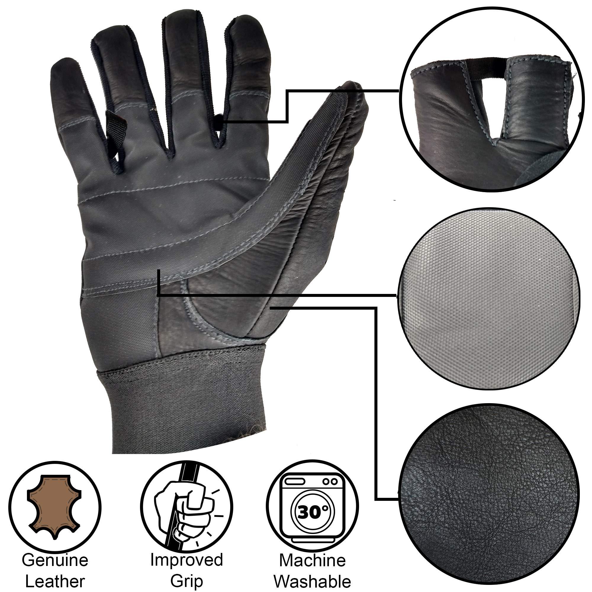 Globaleather Globaleather SureGrip Full Finger Wheelchair Gloves - Black (XXXX Large) - Hardwearing, Padded Breathable Leather, Rubberised Palm for Great Grip, Comfort & Durability