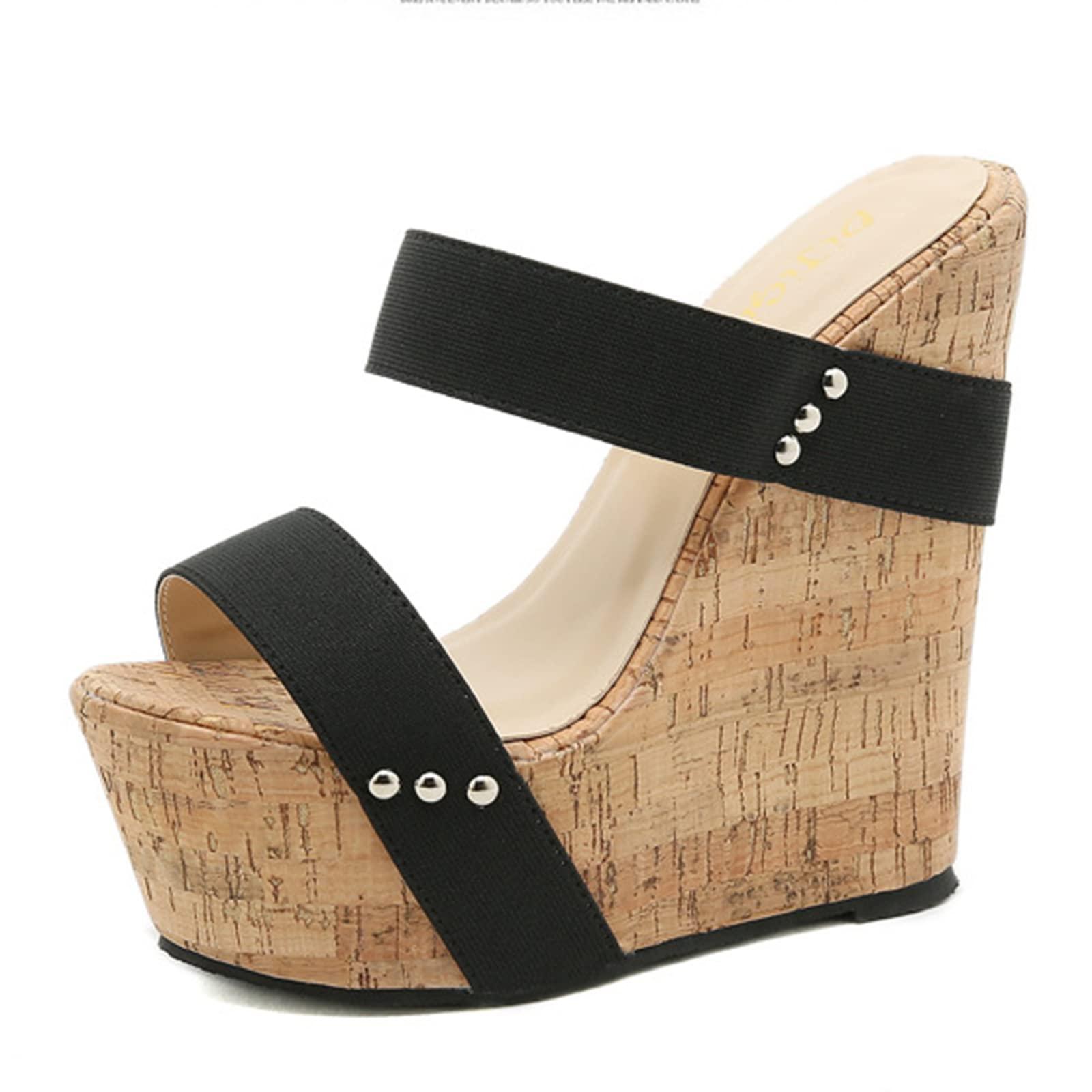 woileRQ woileRQ Women's Platform Sandals Wedge Heel Peep Toe High Heeled Slide,Summer Cozy Flats,Wedding Party Dress Heeled Sandals,Black,40