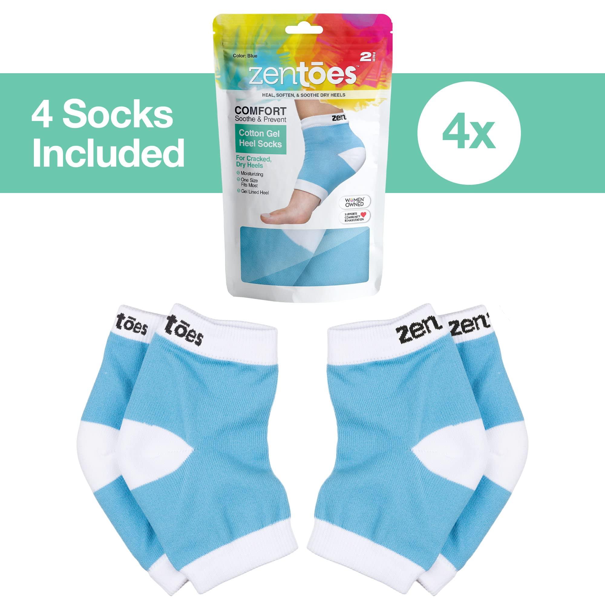 ZenToes ZenToes Moisturizing Heel Socks 2 Pairs Gel Lined toeless spa Socks to heal and Treat Dry, Cracked Heels (Cotton, Blue)