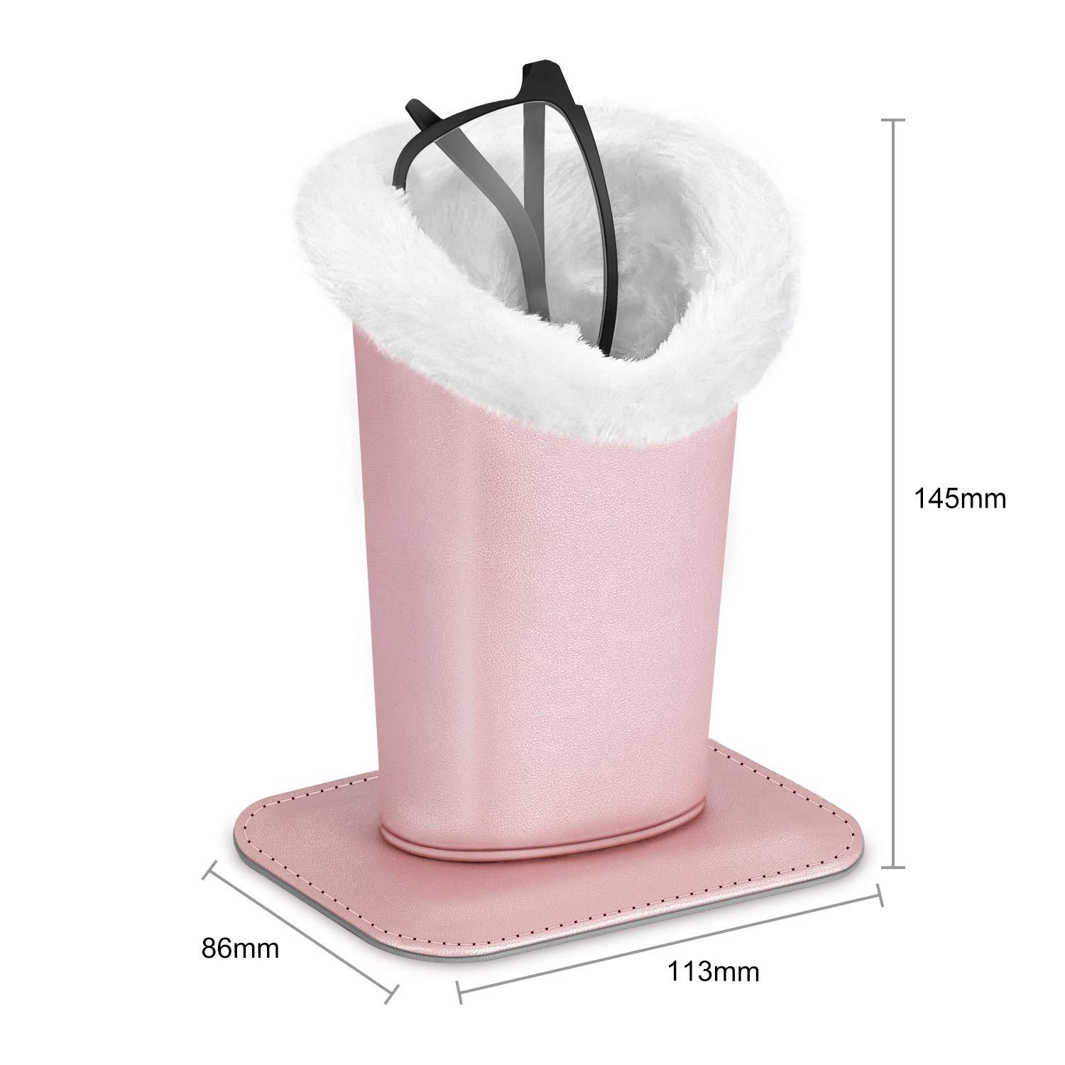FINTIE Fintie Plush Lined Eyeglasses Holder with Magnetic Base- Premium Vegan Leather Glasses Stand Case, Rose Gold, 5.51*3.94*3.54