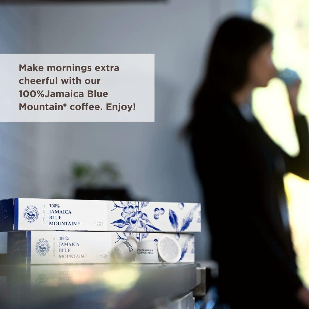 JA Coffee JA Coffee - 100% Jamaica Blue Mountain Coffee Pods for Nespresso Machines (OriginalLine) - Medium Roast - Premium Arabica - 10 Compostable Capsules