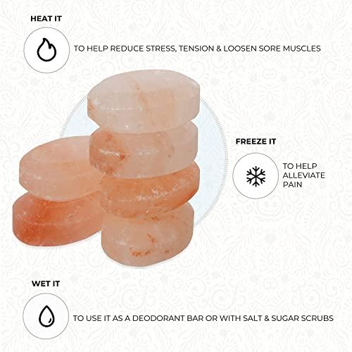 Pure Himalayan Salt Works Pure Himalayan Salt Works Flat Oval Massage Stone, Pink Crystal Hand-Carved Stone for Massage Therapy, Deodorant and Salt and Sugar Scrubs (Pack of 6)