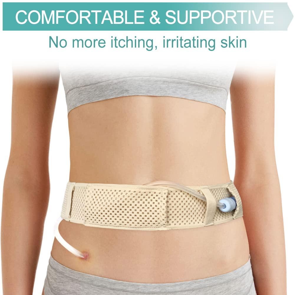EaseToU Comfortable Breathable Peritoneal Dialysis Belt PD Catheter Holder Accessories Adjustable Feeding G Tube Pouch Safety Secure Transfer Set Peg Tubing Supplies Men Women, Beige Small