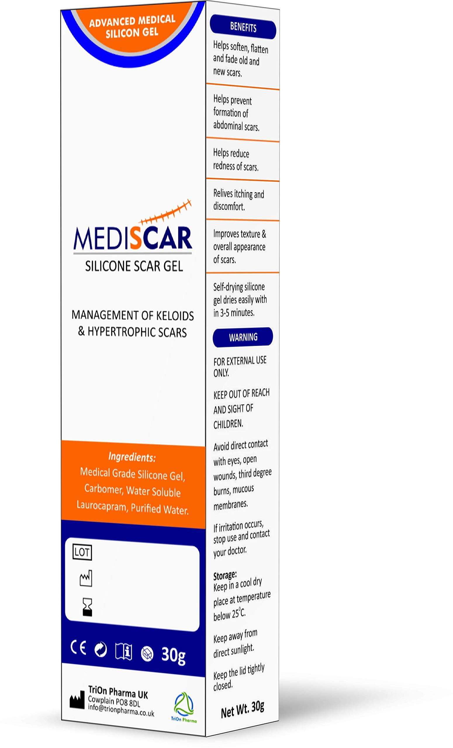 MEDISCAR MediScar Silicone Scar Gel 30g  Keloid Scar Treatment  Hypertrophic Scar Removal Gel- Scar Removal for Face, Body, Stretch Marks, C-Sections, Surgical Marks, Acne  Old and New Scars