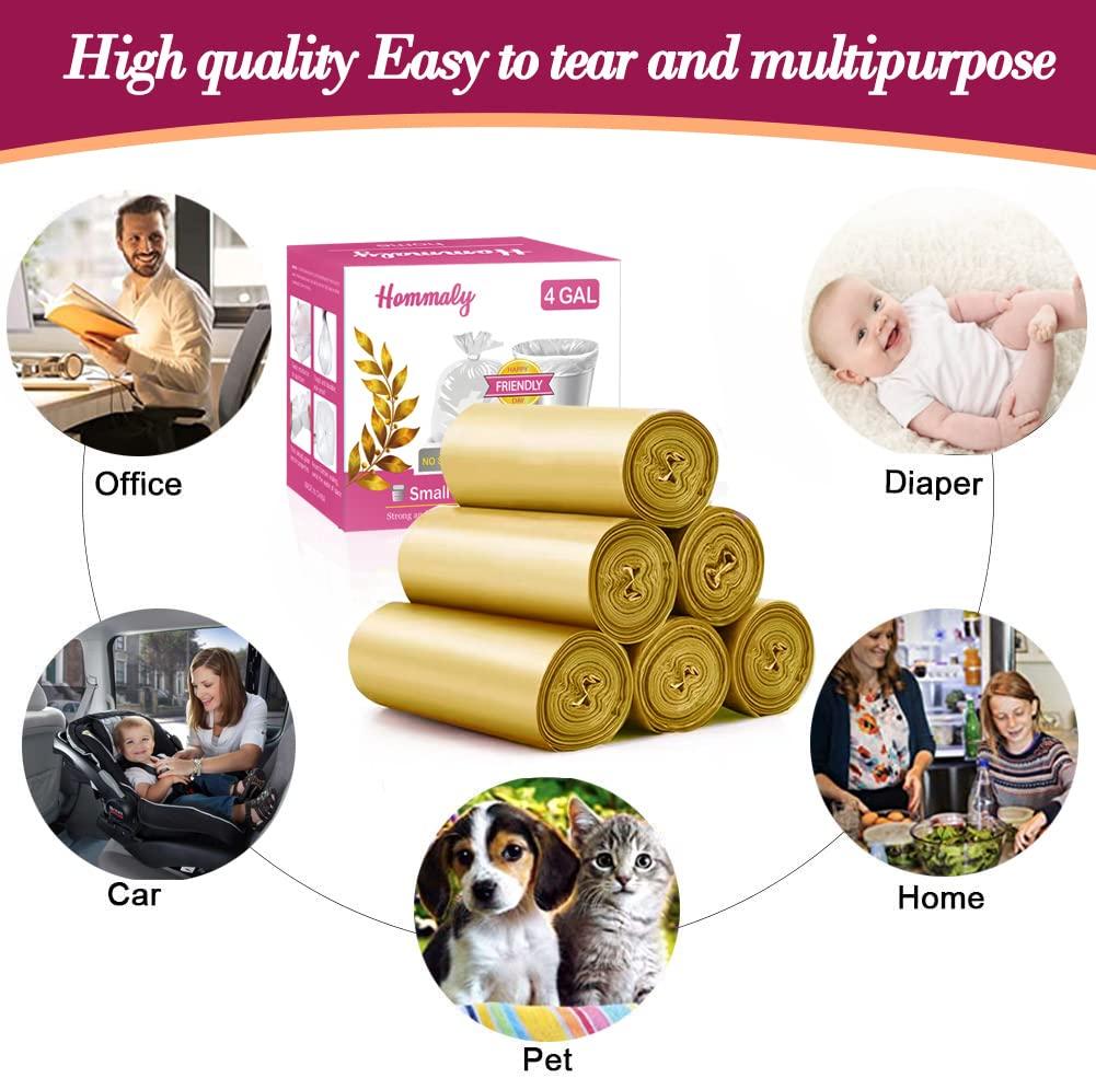 HOMMALY 4 Gallon 180pcs Small Gold Trash Bags Strong Golden Garbage Bags, Bathroom Trash Can Bin Liners, Gold Plastic Bags for Home Office, Waste Basket Liner, Fit 12-15 Liter, 3,3.5,4,4.5 GalGolden 180