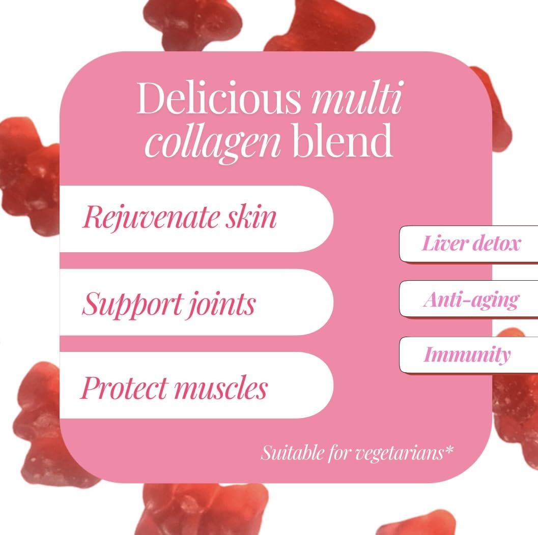 K - KONNEKT Marine Collagen Gummies - Hydrolysed Collagen Peptides with Zinc, Biotin and Folic Acid - Collagen Supplement for Men & Women - 60 Gummies for Hair, Skin, Nails & Joints - with Vitamin A, C & E