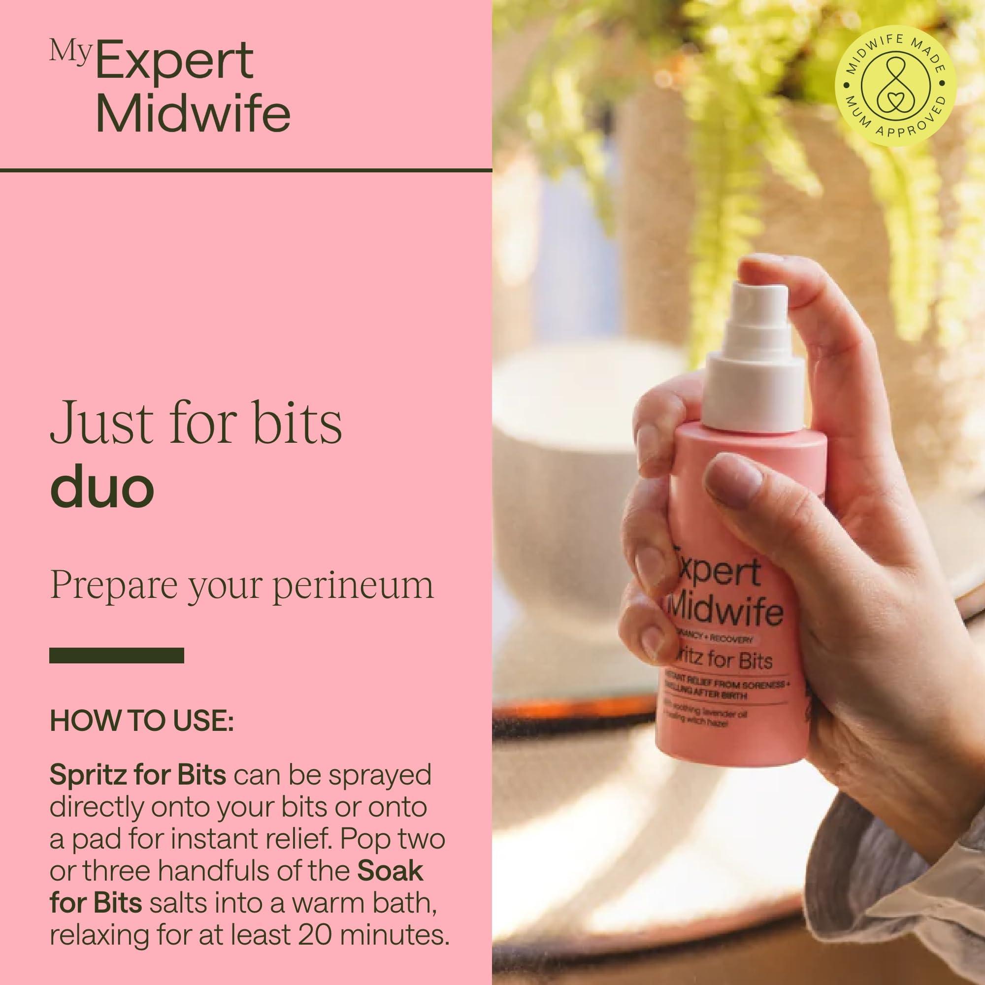 My Expert Midwife My Expert Midwife Just For Bits - Birth Prep & Recovery Duo with Spritz for Bits Postnatal Relief Perineal Spray and Peri Prep Your Bits Perineal Massage Oil (Pack of 2)
