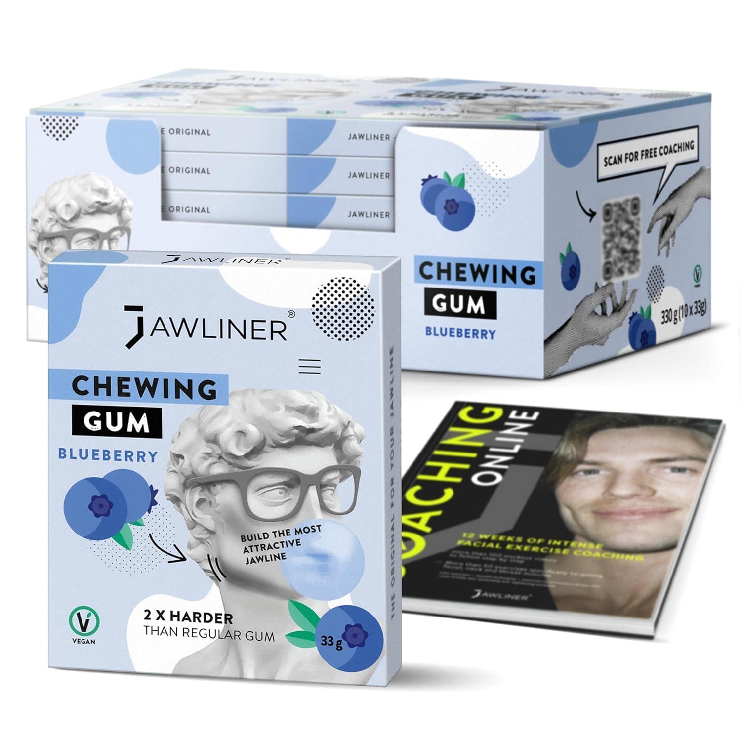 Jawliner JAWLINER Hard chewing Gum, Jawline gum - Sugar Free Blueberry Gum - Jaw Exerciser - mastic gum for Mewing - 2x Harder Than Regular Chewing Gum 330 Grams(120 strips)
