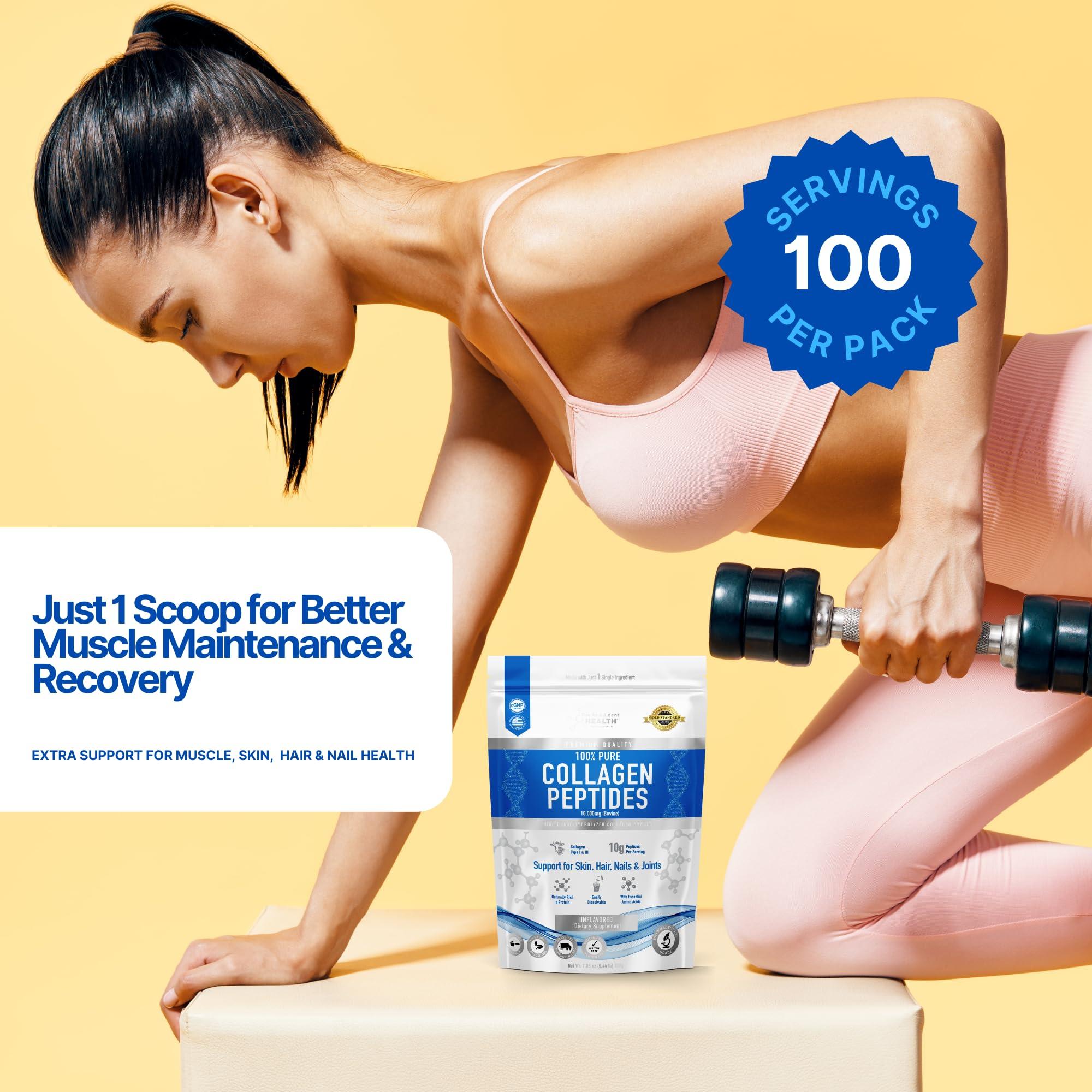 The Intelligent Health Hydrolysed Collagen Powder (Bovine) - High Protein Grass Fed Unflavoured Peptides- Collagen Supplements for Women | Gluten Free, Paleo & Keto Friendly (1KG)