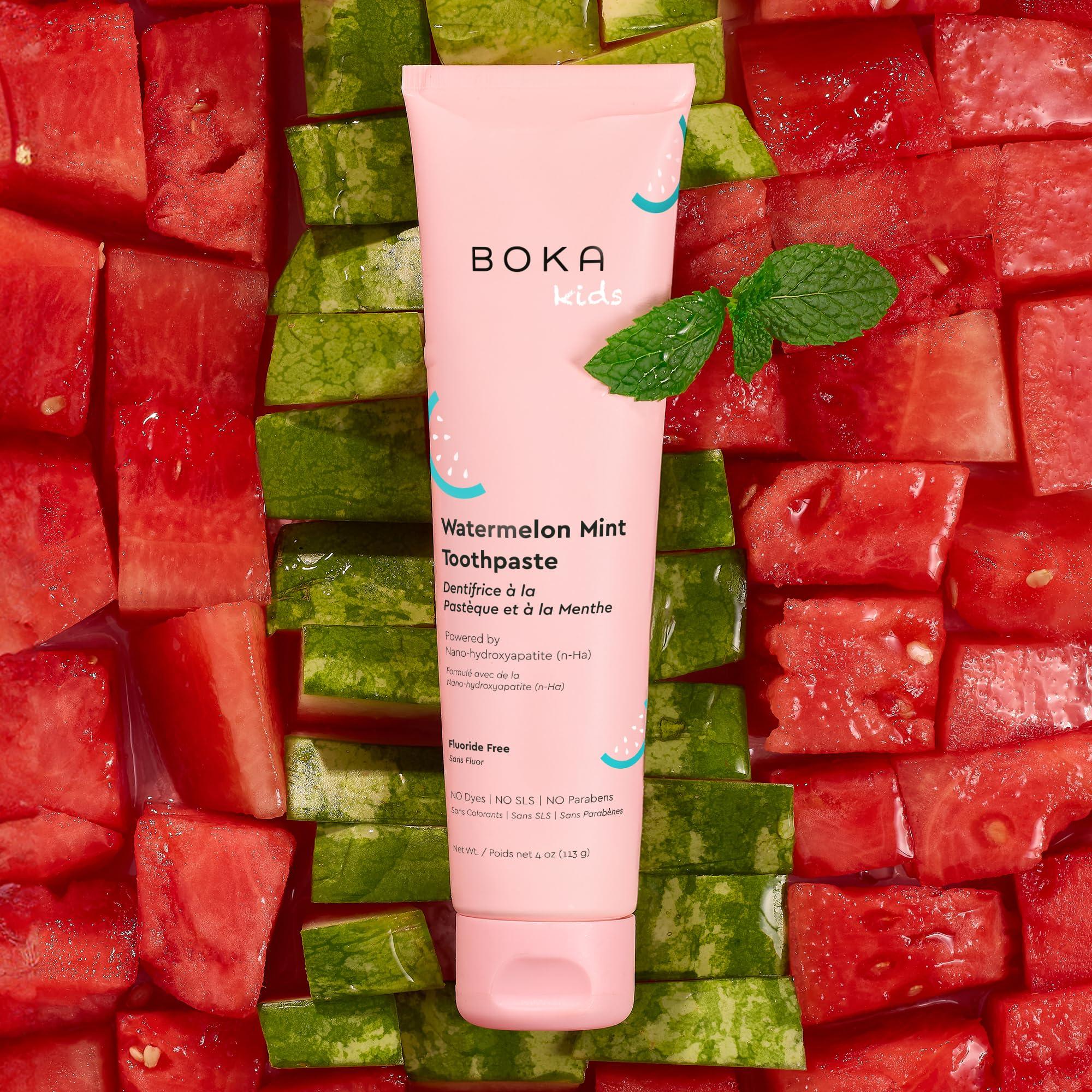 Boka Boka Natural Kids Toothpaste, Fluoride Free - Nano Hydroxyapatite for Remineralizing, Sensitive Teeth, & Whitening - Dentist Recommended Oral Care - Watermelon Mint, 120ml (Pack of 1) - Made in USA