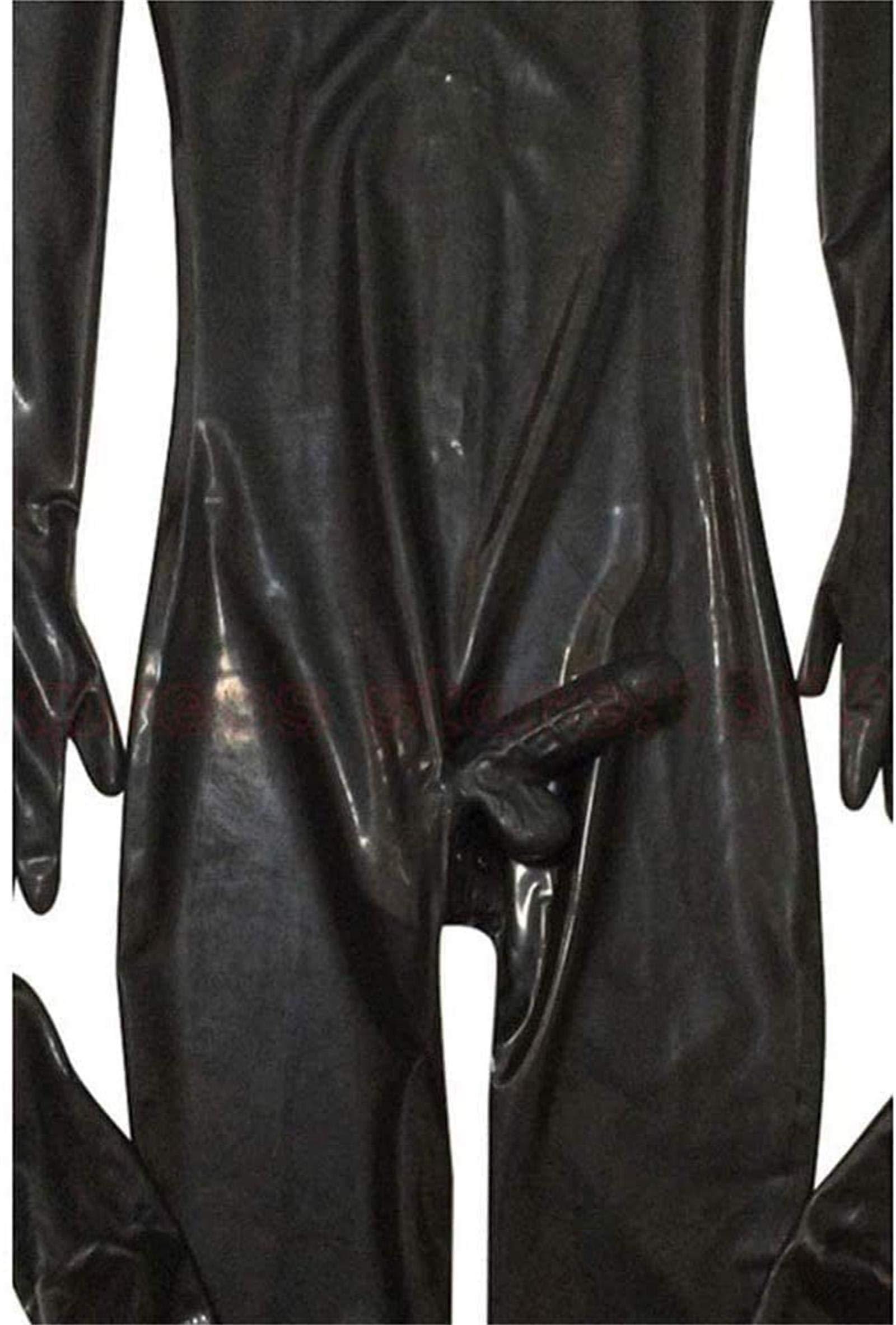 BERMEL BERMEL Men Bodysuit Shiny Patent Black Leather cat Suit Full Body Sexy Latex Tight Zipper Jumpsuit Rubber Clothing (M)