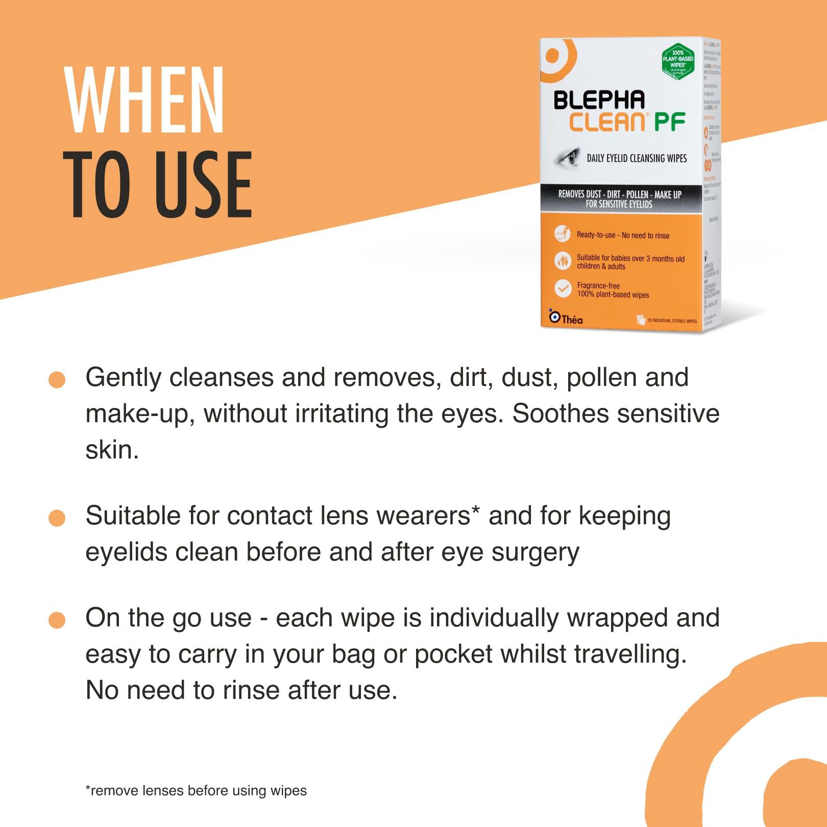 Blephaclean 40 Blephaclean PF Daily Eyelid Wipes - Gentle Cleansing for eyelids and Skin Around The Eyes | Suitable for Babies (Over 3 Months Old), Children and Adults | 20 Sterile Plastic-Free Wipes x 2 Packs