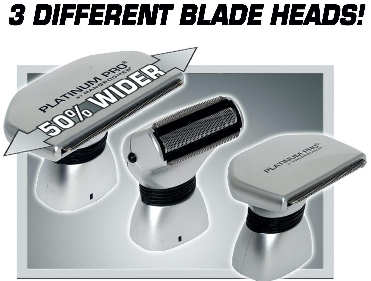 PLATINUM PRO by MANGROOMER MANGROOMER - PLATINUM PRO New Back Shaver with 3 Shock Absorber Flex Heads, Power Hinge, Extreme Reach Handle & Bonus Case! (Generation 8.0), 4 Piece Set