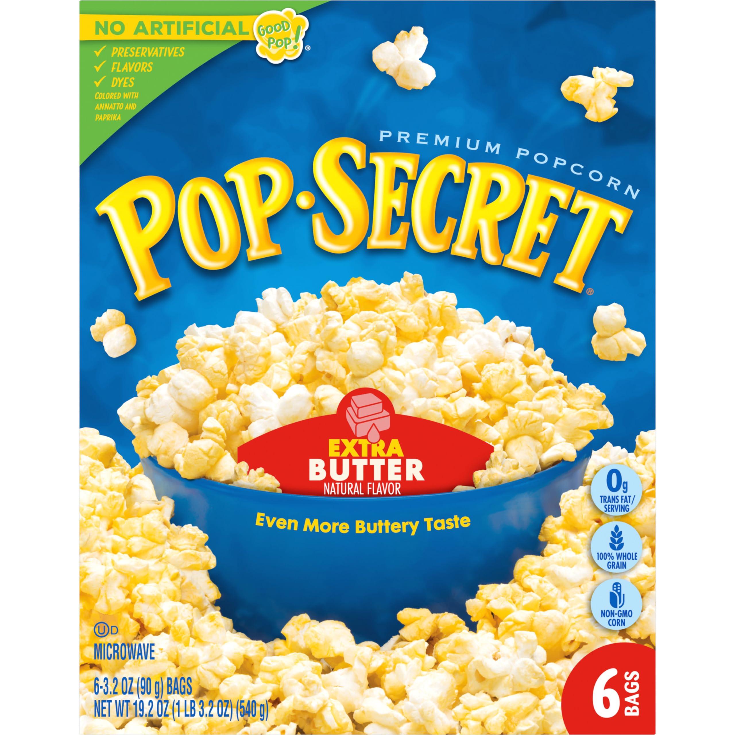 Pop Secret Microwave Popcorn, Extra Butter, 3.5oz Bags, 6/Box, Extra Butter